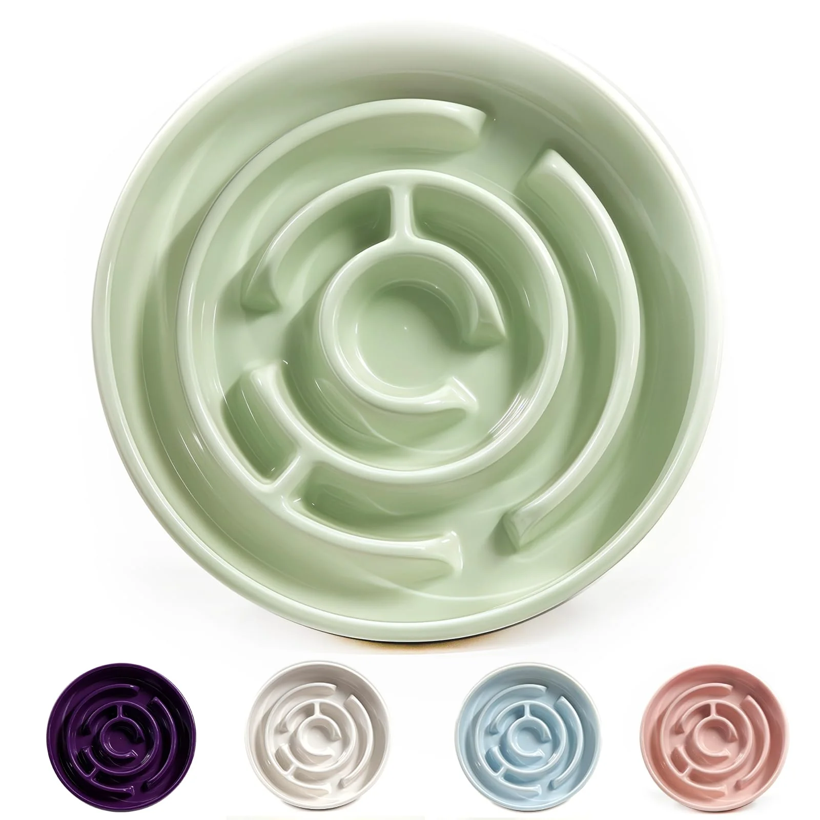 Premium Material Facdiary Ceramic Slow Feeder Dog Bowl – Anti-Slip Green All Breeds Cats Recyclable