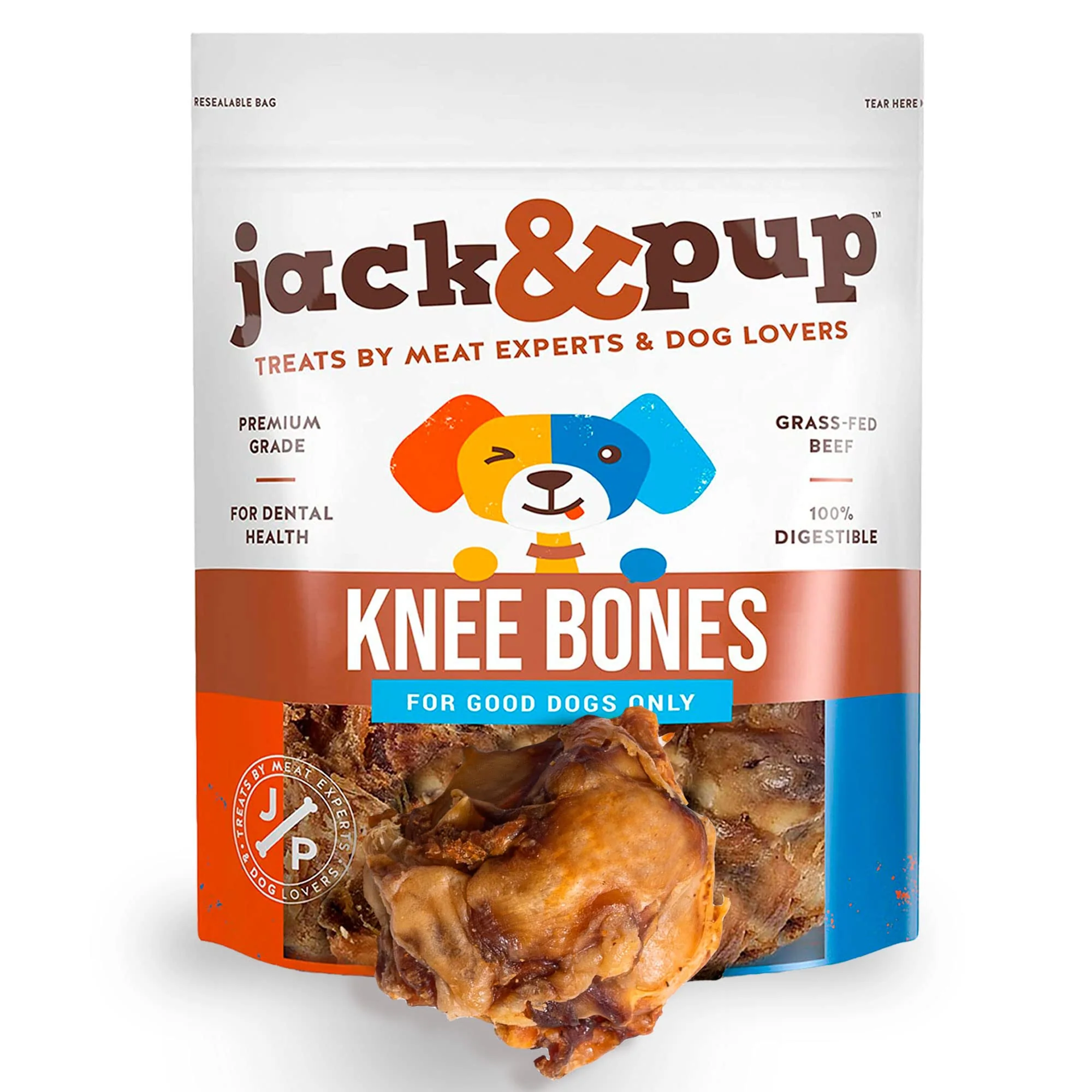 Convenient Jack Pup Beef Bones Knee Cap for Dogs - Long Lasting Natural Dog Bones 10 Pack Eco-Friendly