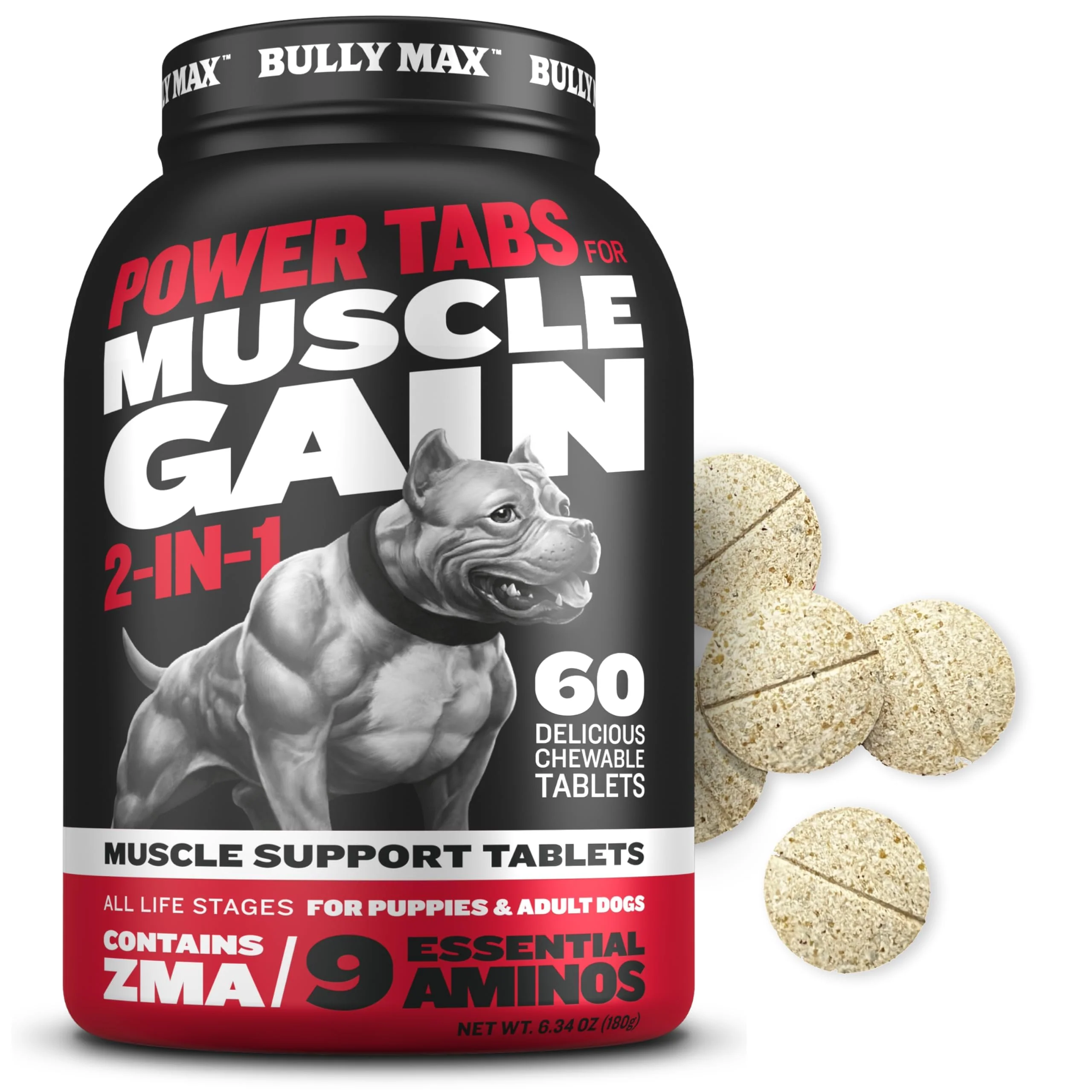 Responsible Bully Max 2-in-1 Muscle Builder Chewable Tablets for Puppies Dogs — Muscle Gain Multivitamin Support 60 Tabs User-Friendly