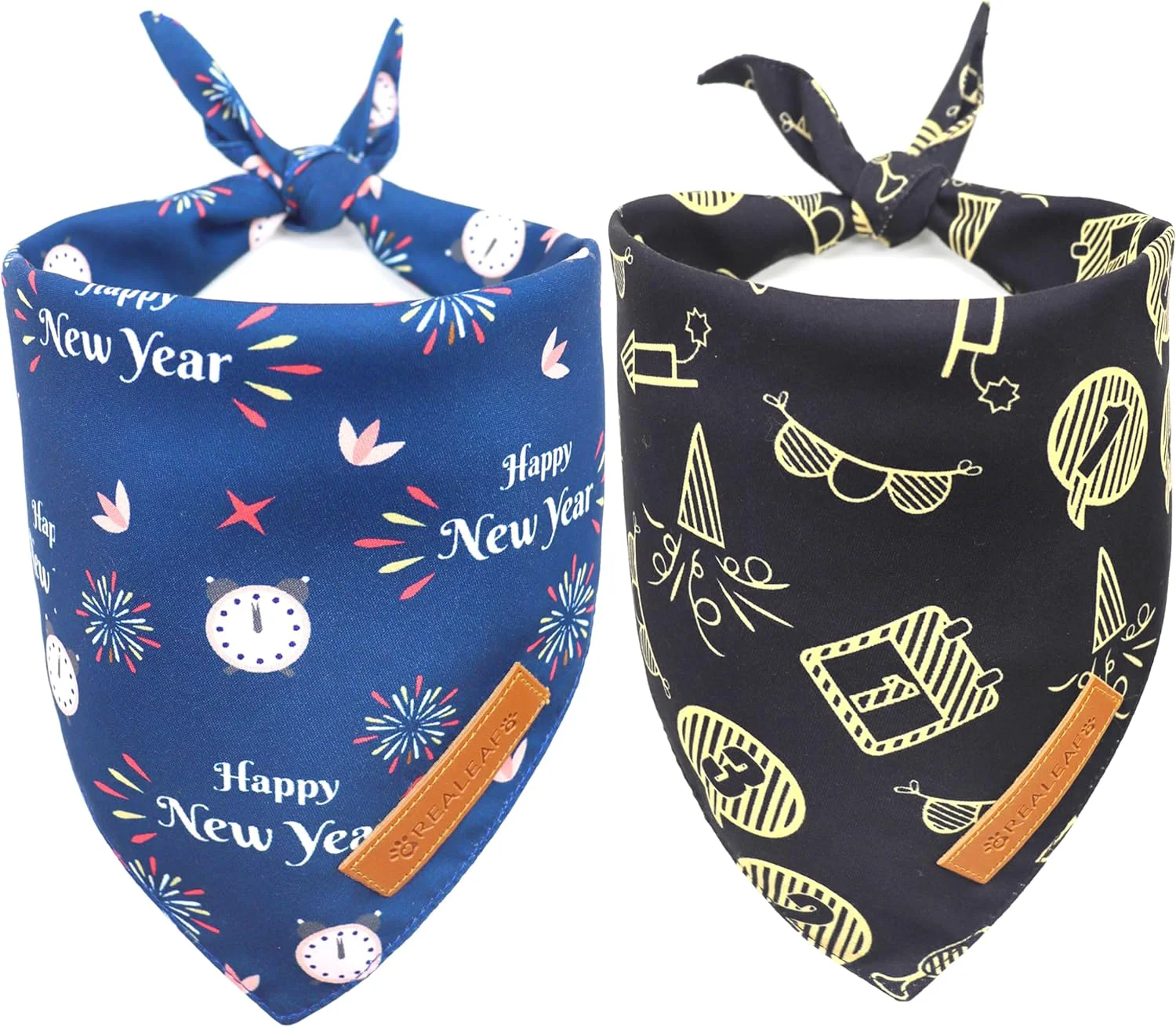 Efficient eaf Happy New Year Dog Bandanas 2 Pack Reversible Holiday Pet Scarf for Boy and Girl Premium Durable Fabric Bandana for Small Medium Large and XLarge Dogs X-Large Reusable