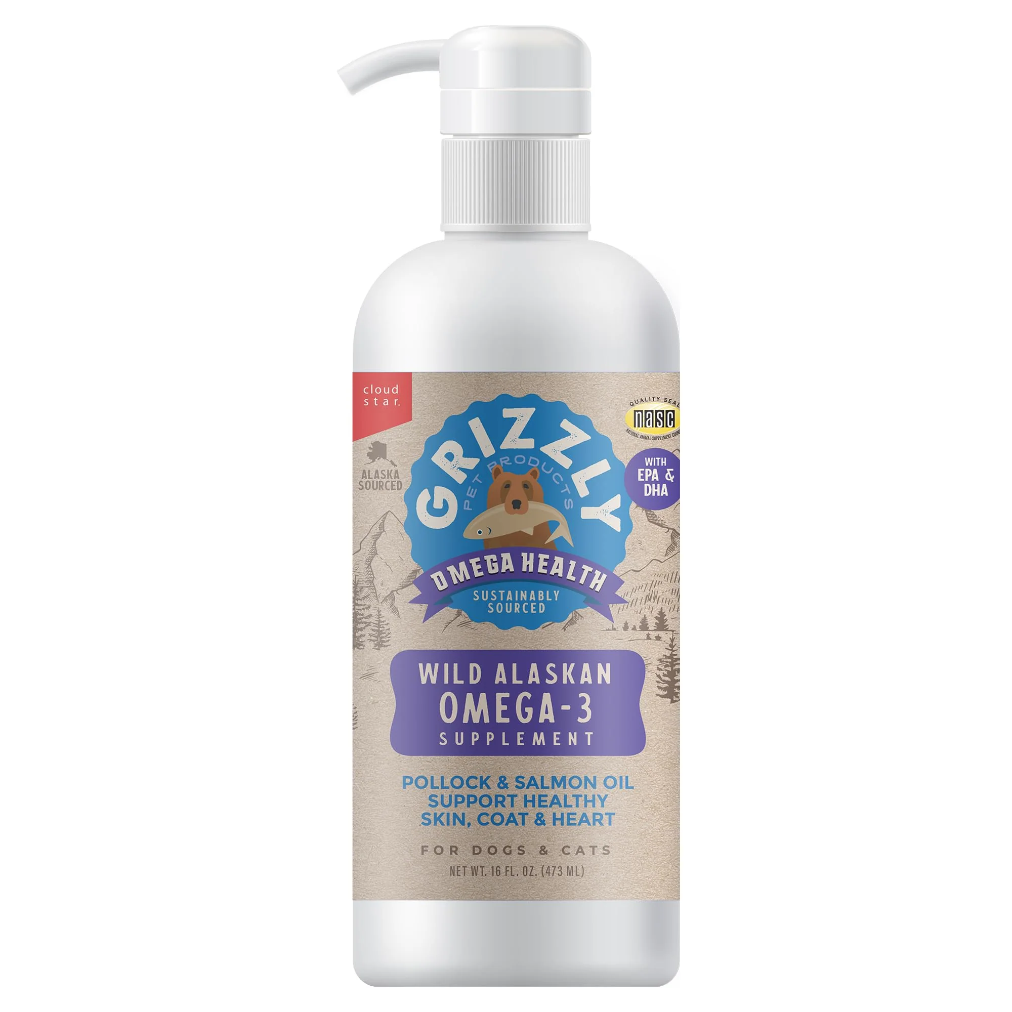 Smooth Grizzly Omega Health Liquid Omega-3 for Dogs Cats — 16 oz Trusted
