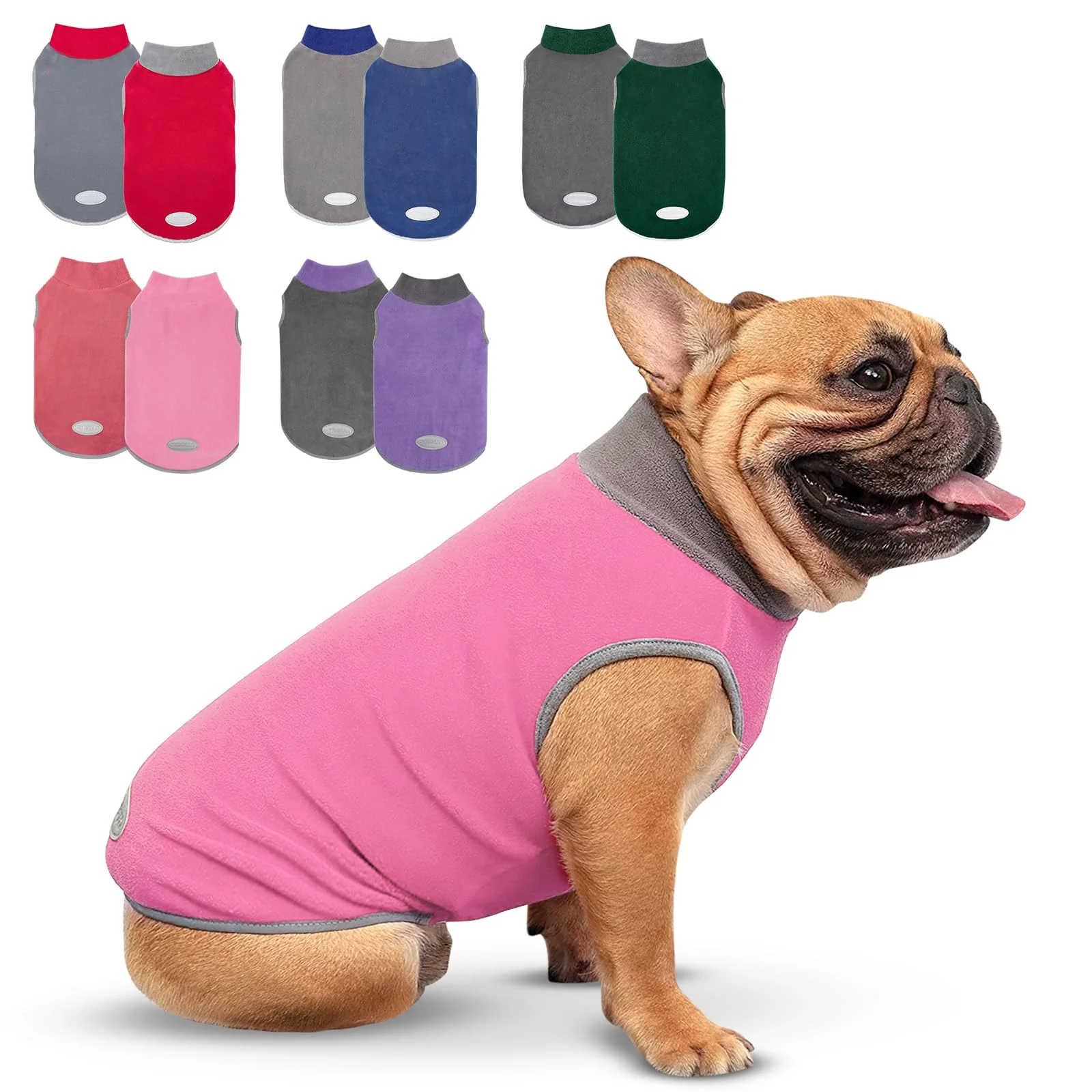 Organic cyeollo 2 Pack Fleece Dog Sweater with Reflective Stripe – Pink Grey Size M for Small Dogs Lightweight