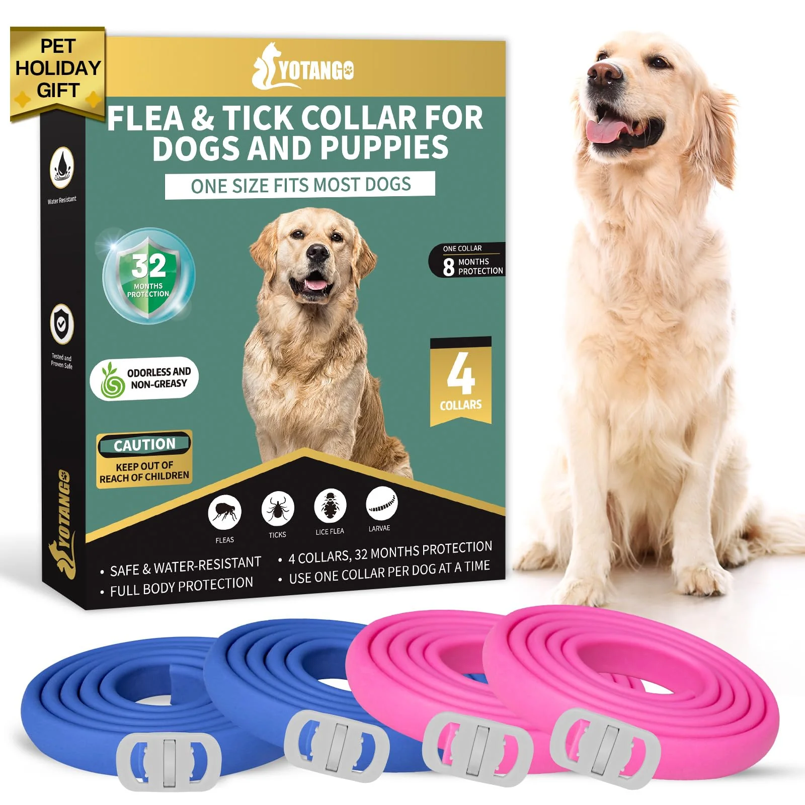 Relaxed YOTANGO 4 Pack Flea Collar for Dogs – Waterproof Adjustable 32 Months Protection Organic