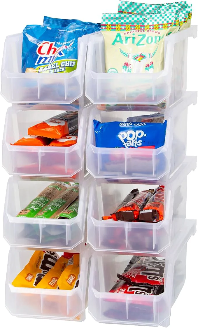 Relaxed Plastic Containers for Organizing and Storage Bins for Closet Kitchen Office Garage or Pantry Organization Stackable Bins Medium 11 x 5 x 5.5 8-Pack ClearAbout ThisOverview Original Design
