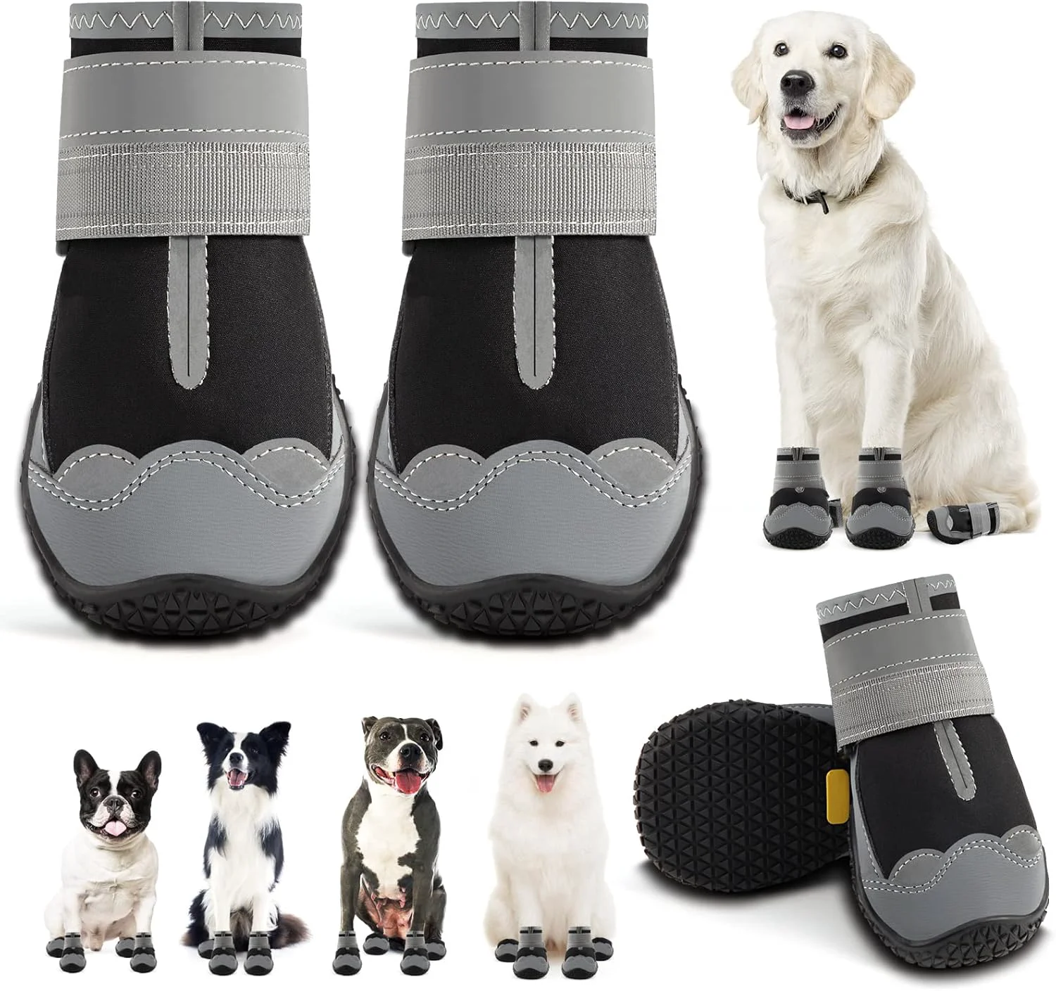 Recyclable Dog Shoes for Large Dogs Medium Dog Boots Paw Protectors for Hardwood Floors Outdoor Dog Booties for Hot Pavement Winter Snow Hiking Waterproof Dog Shoes with Reflective Strips Size 8 Versatile