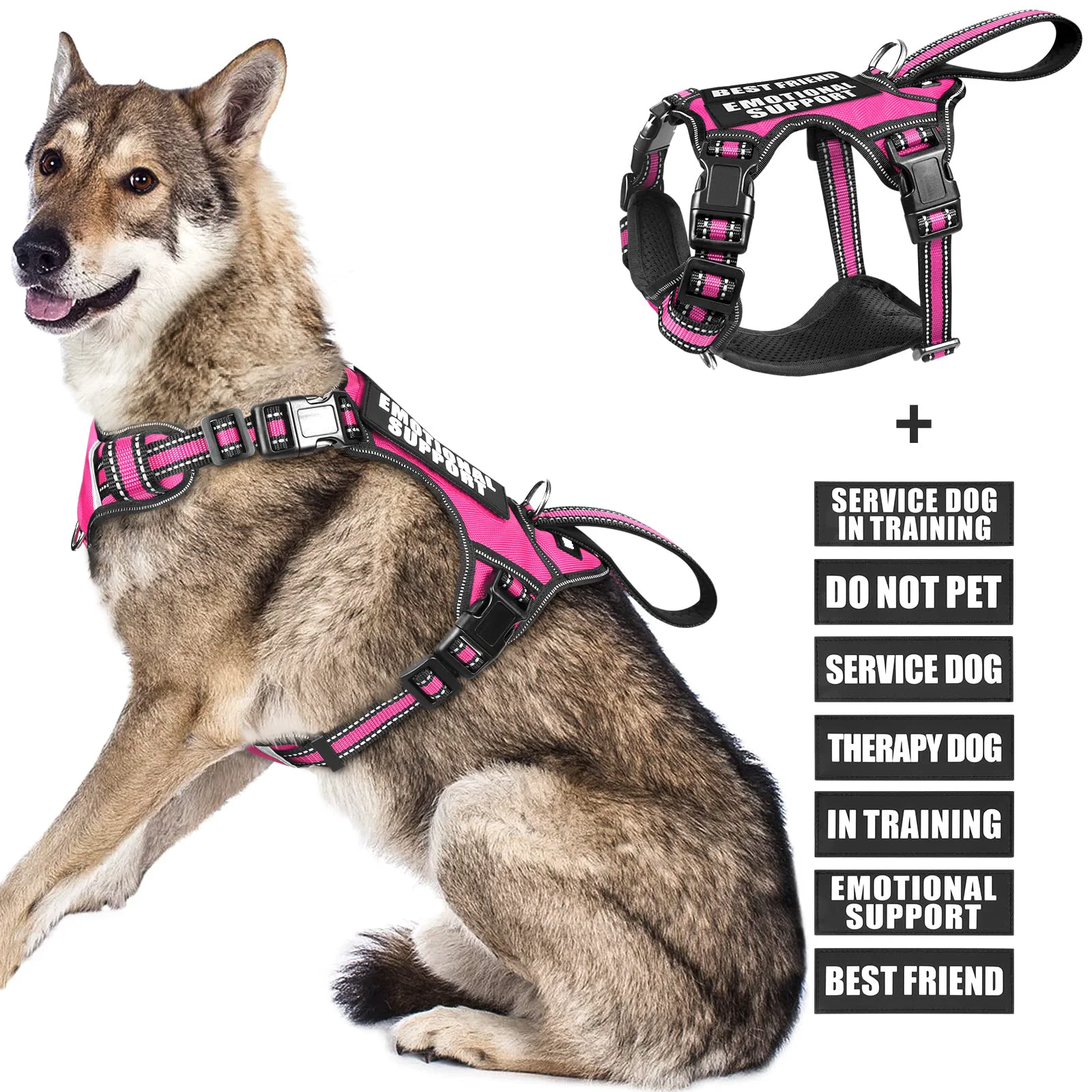 Modern WINSEE No-Pull Service Dog Vest Harness with 7 Patches – Reflective Adjustable High-Grade