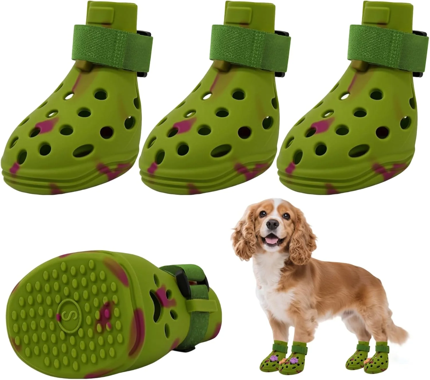 High-Quality Dog Shoes for Hot Pavement Adjustable Tape Boots for Small Medium Large Dogs Anti-Slip Easy to Clean Paw Protectors for Beach Outdoor Hot Weather Green S Casual