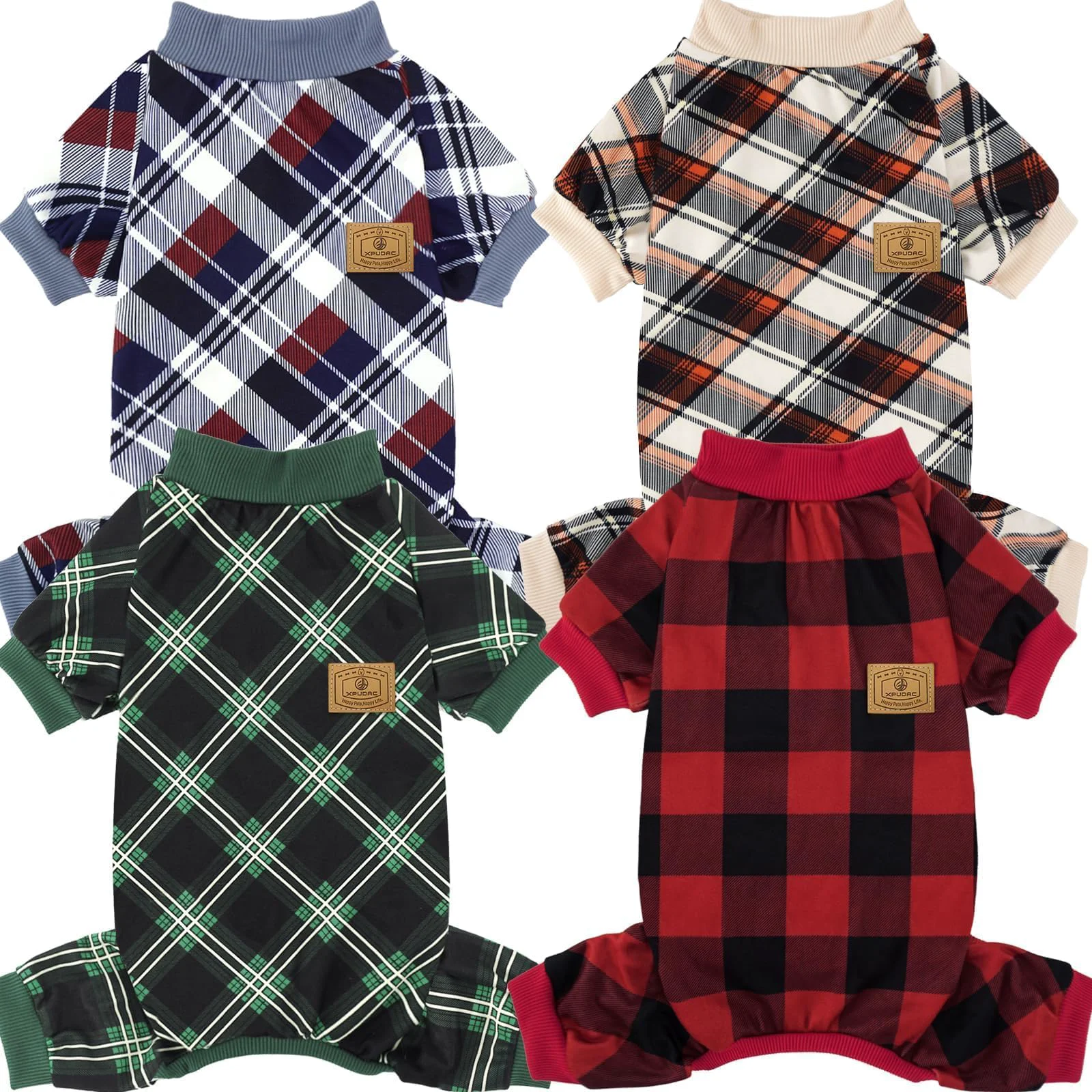 Refined XPUDAC 4-Pack Christmas Plaid Dog Pajamas for Small Dogs – XX-Large Easy Pull-On High-Performance