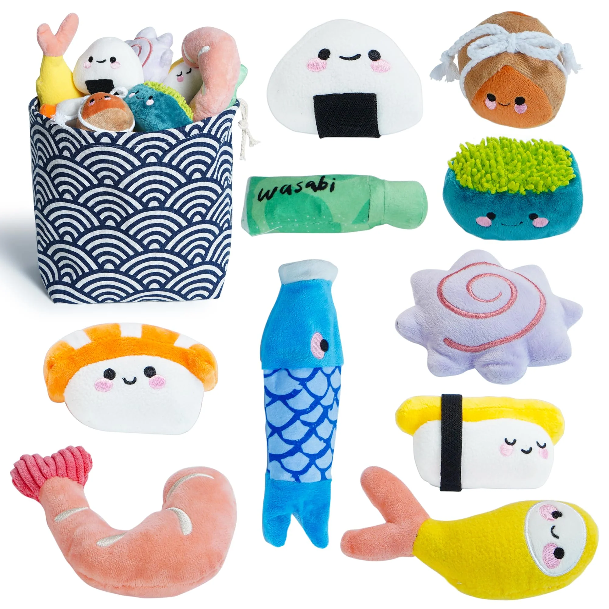 Superior Nocciola 10-Piece Sushi Plush Dog Toys Set — Squeaky Safe Easy Care for Small to Medium Dogs Stylish