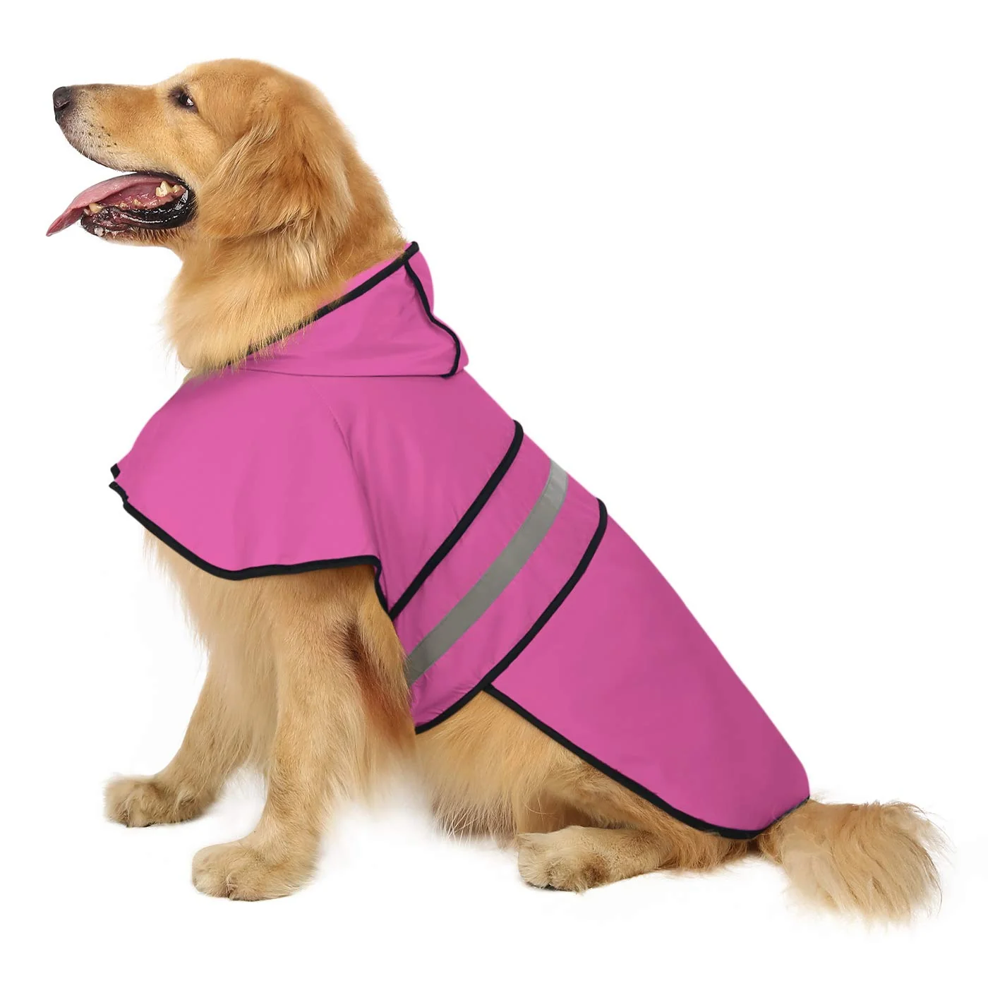 Prestigious HDE Pink Dog Raincoat Jacket – Reflective Hooded Poncho with Leash Hole XL Solid