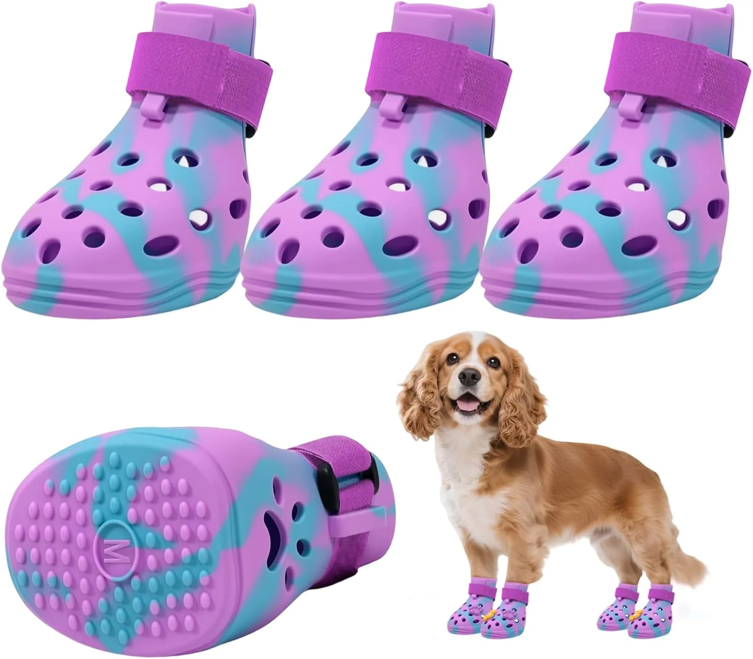 Expertly Made Dog Shoes for Hot Pavement Adjustable Tape Boots for Small Medium Large Dogs Anti-Slip Easy to Clean Paw Protectors for Beach Outdoor Hot Weather Purple M Reliable