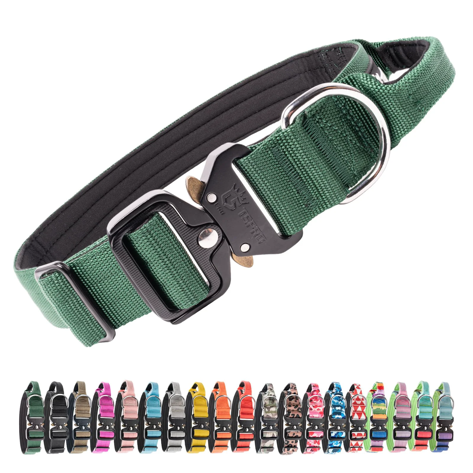 Comfortable TSPRO Premium Tactical Dog Collar with Handle Heavy-Duty Quick-Release Buckle Adjustable for Medium to Large Dogs – Green Size L Traditional