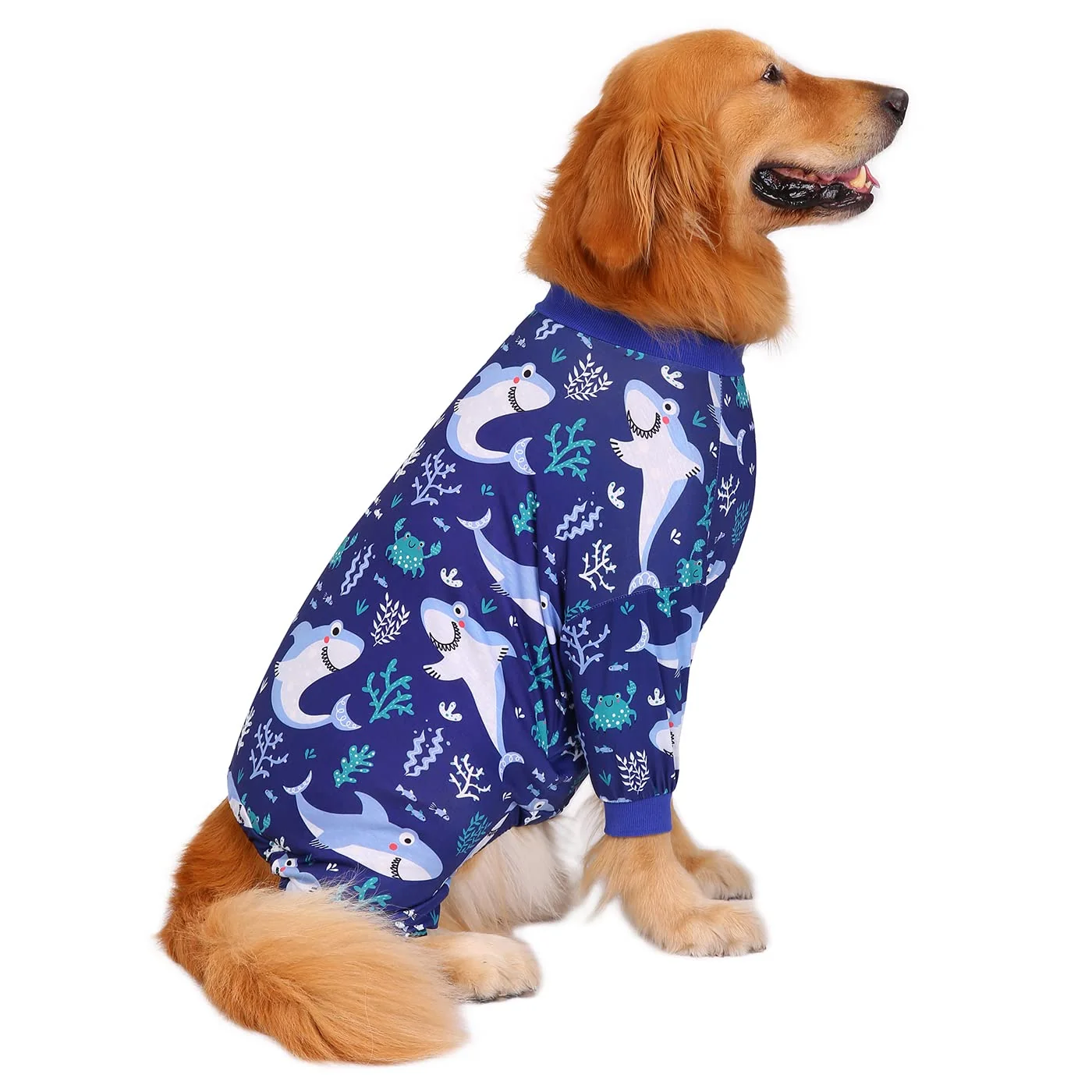 Smart HDE Dog Pajamas – One Piece Jammies for Dogs Sharks Print M-3XL Luxury