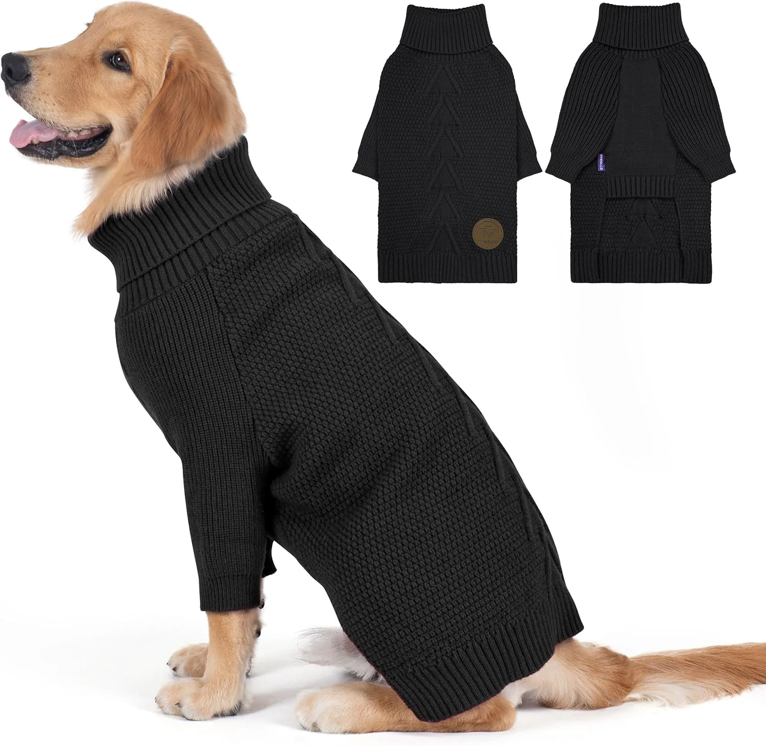 Premium cyeollo Warm Stretchy Sweaters for Medium to Large Dogs Boy Girl Pullover Knitted Thermal Winter Big Dog Clothes with Sleeves Turtleneck Pet Beagle Border Collie Apparel Black XXL Lightweight