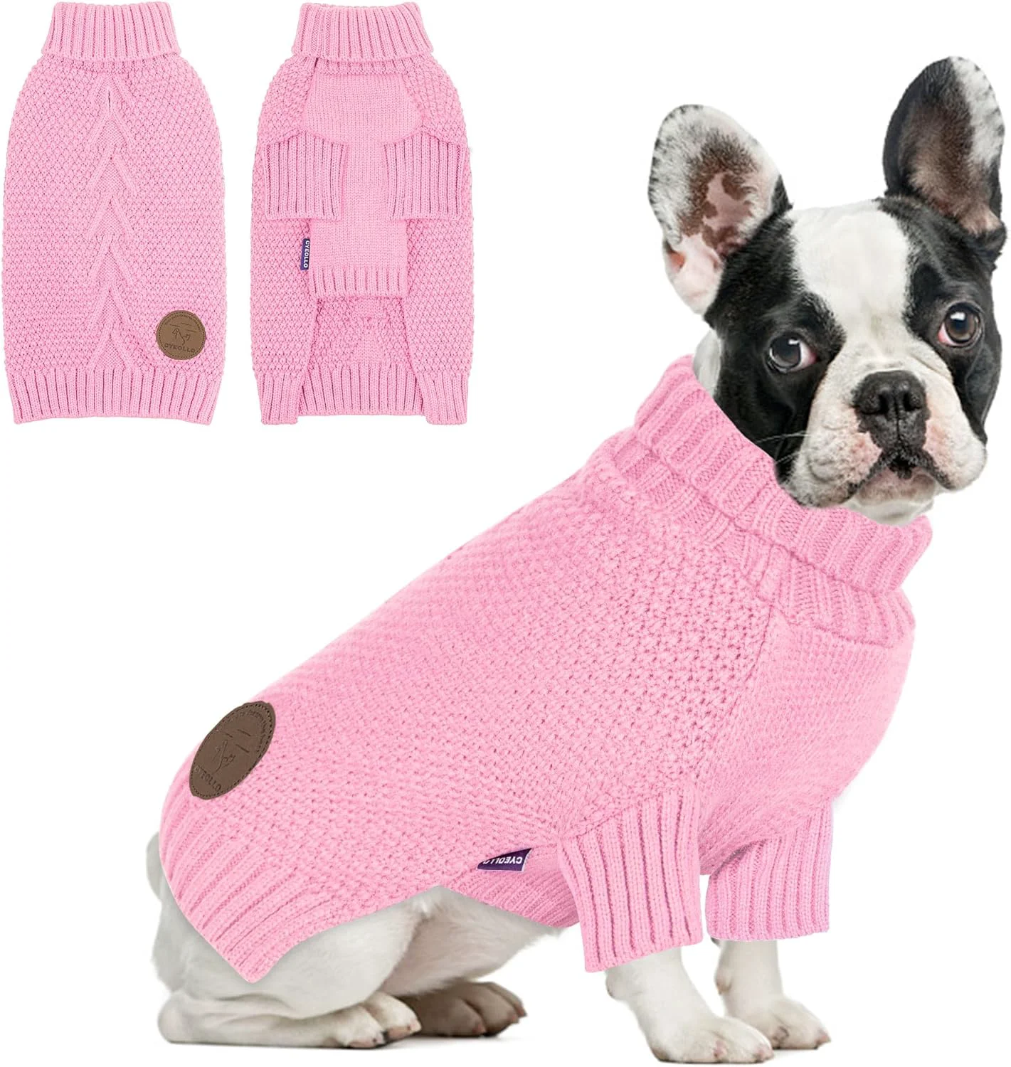 Easy-to-Use cyeollo Turtleneck Dog Sweater Soft Knitwear Pullover Sweaters with Leash Hole Pet Clothes for Cold Weather Pet Small Dog Sweaters Pink XL Solid
