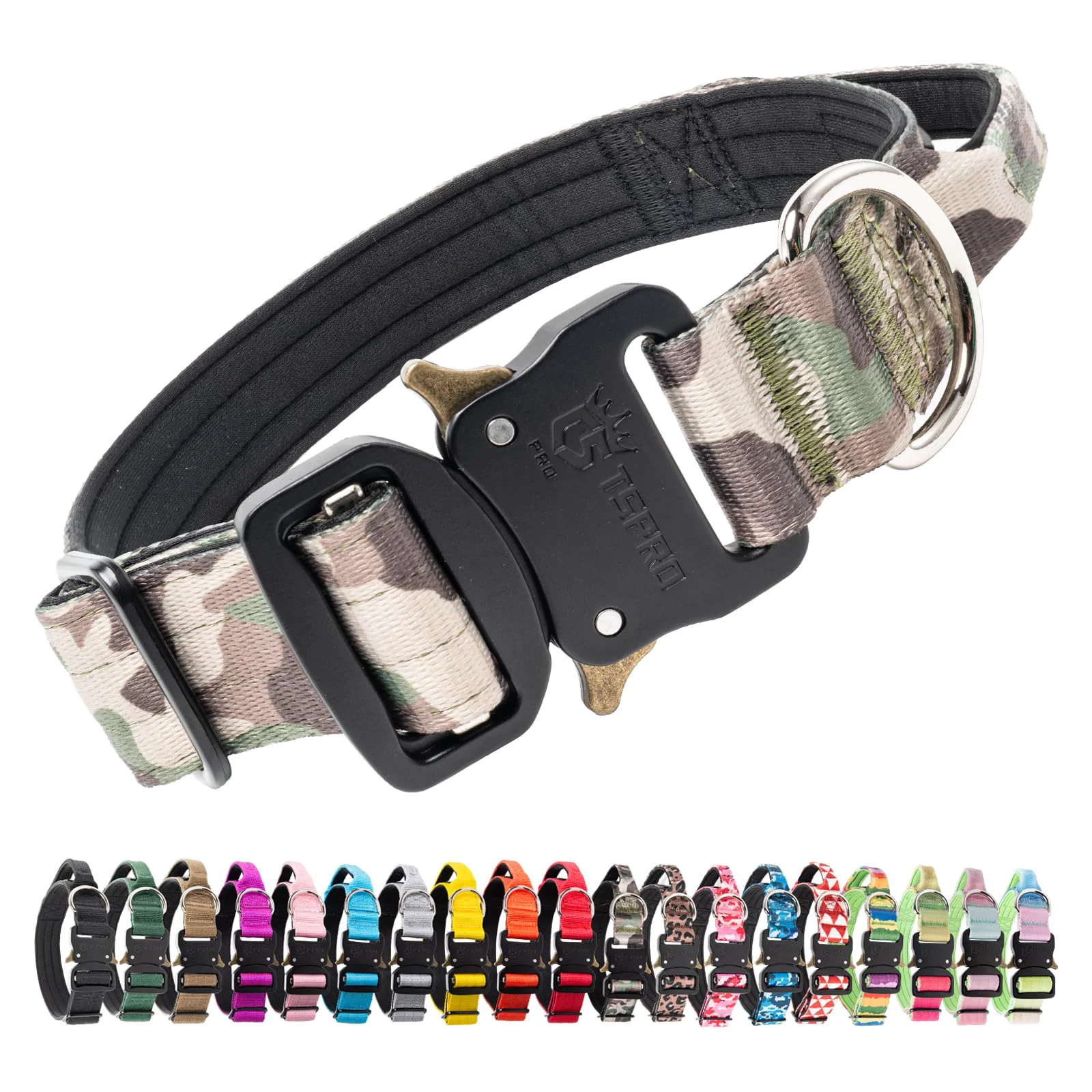 Trendy TSPRO Premium Tactical Dog Collar with Handle – Adjustable M to L Military Green Fast