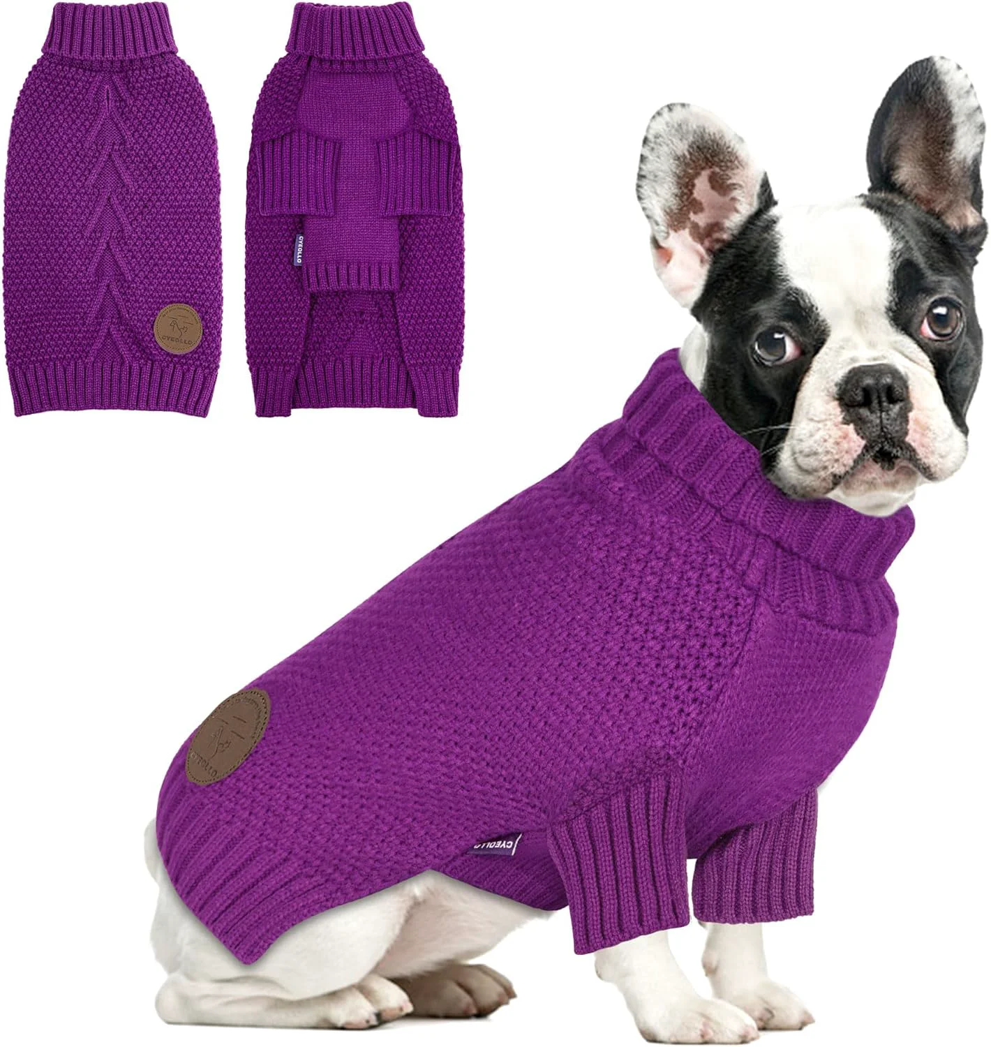 Luxury cyeollo Dog Sweater Pullover Turtleneck for Dogs Classic Knitwear Fall Winter Cold Weather Dog Clothes Warm Pet Apparel Small Dogs Sweaters Purple L Official
