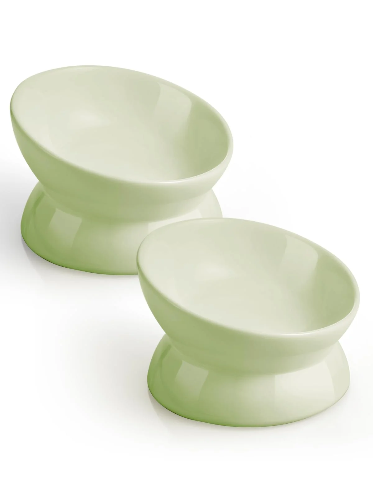 Genuine LoeJan d Ceramic Cat Food Bowl 5 oz — Raised Tilted 2-Pack Breathable