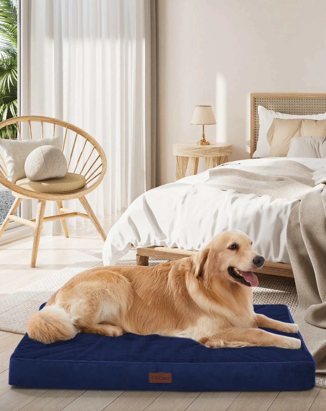 Minimalist OhGeni Orthopedic Waterproof Machine Washable Dog Bed – 41-Inch Navy for Large Pets Trusted