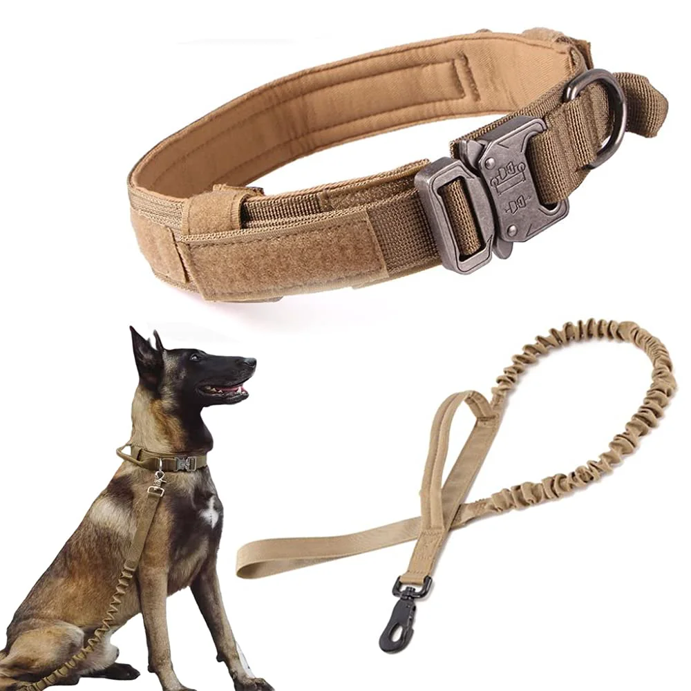 Clean Xqpetlihai Tactical Dog Collar Leash Set — Adjustable Nylon Control Handle Heavy-Duty Buckle for Large Dogs Brown M World-Class