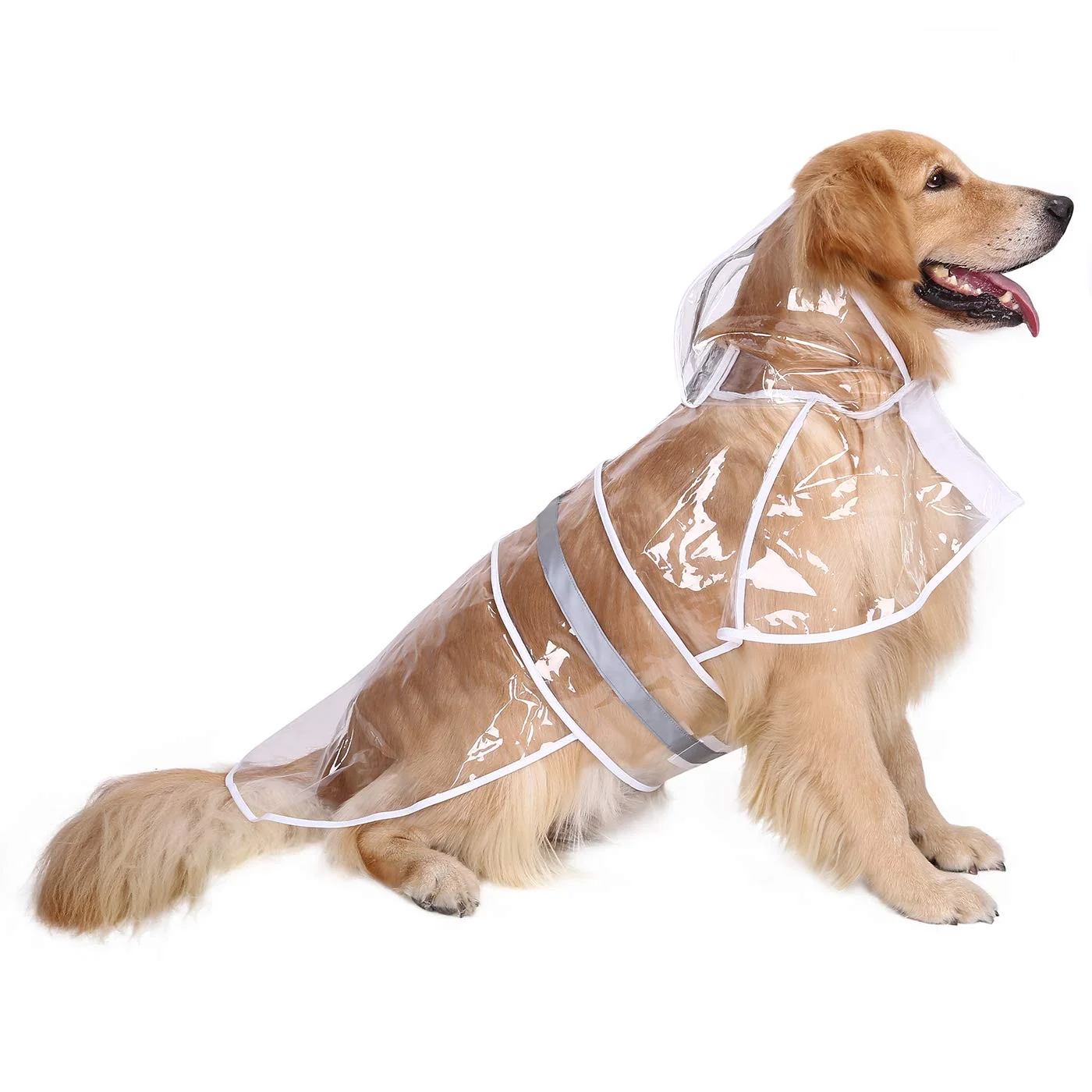 Clean HDE Dog Raincoat Jacket – Reflective Hooded Poncho Clear Size L with Leash Hole Lightweight