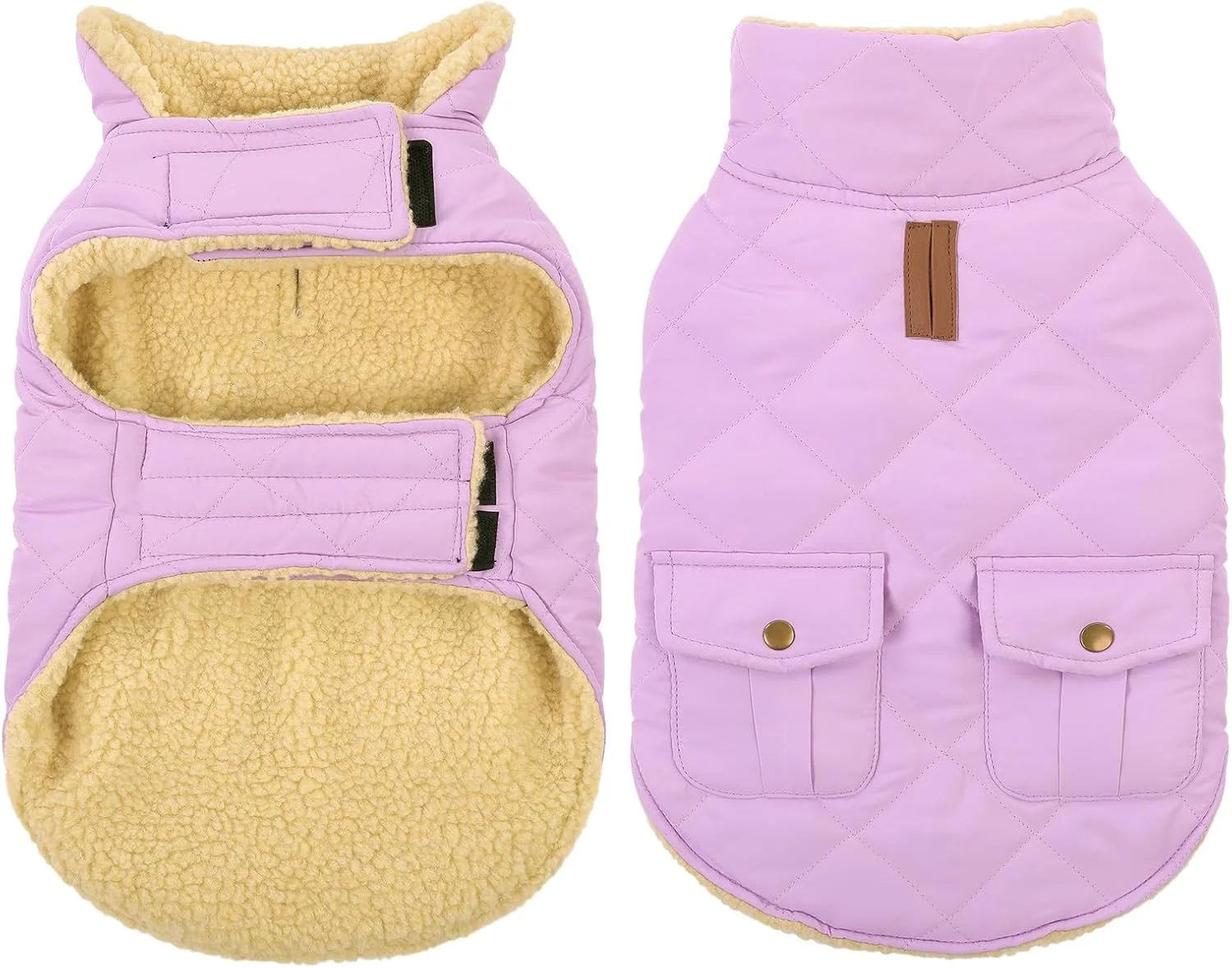 Minimalist Queenmore Warm Dog Coat Cold Weather Puffer Dog Coat Vest Quilting Winter Pet Jacket Ultra Thick Plush Fleece Lining Pet Clothes for Dogs with Storage Pockets Lilac Small Casual