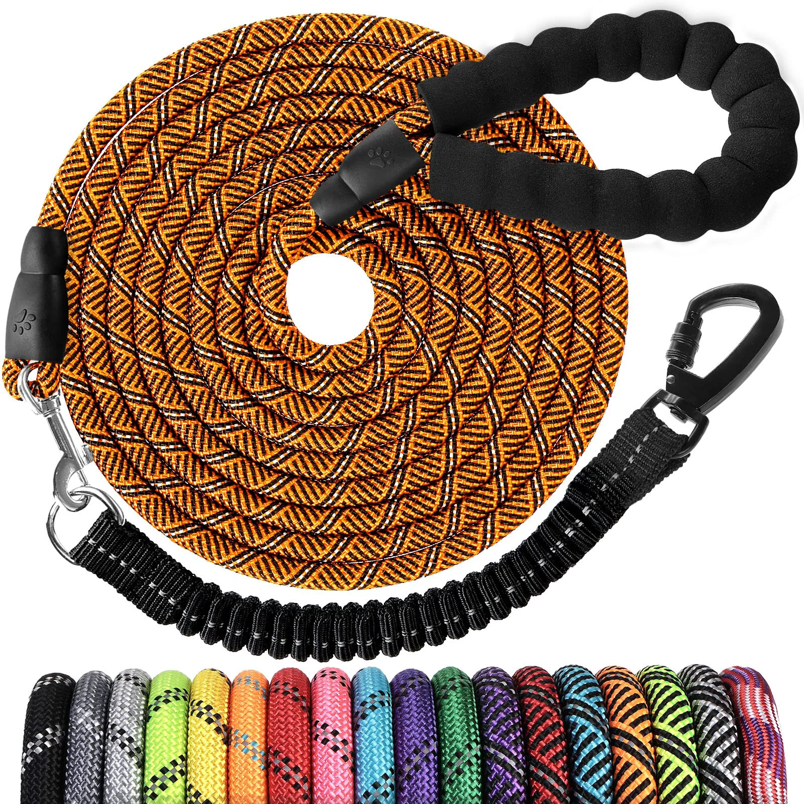 Dependable jenico Long Dog Leash 30 ft – Heavy-Duty Rope Lead with Padded Handle Reflective Bungee 360° Swivel Clean