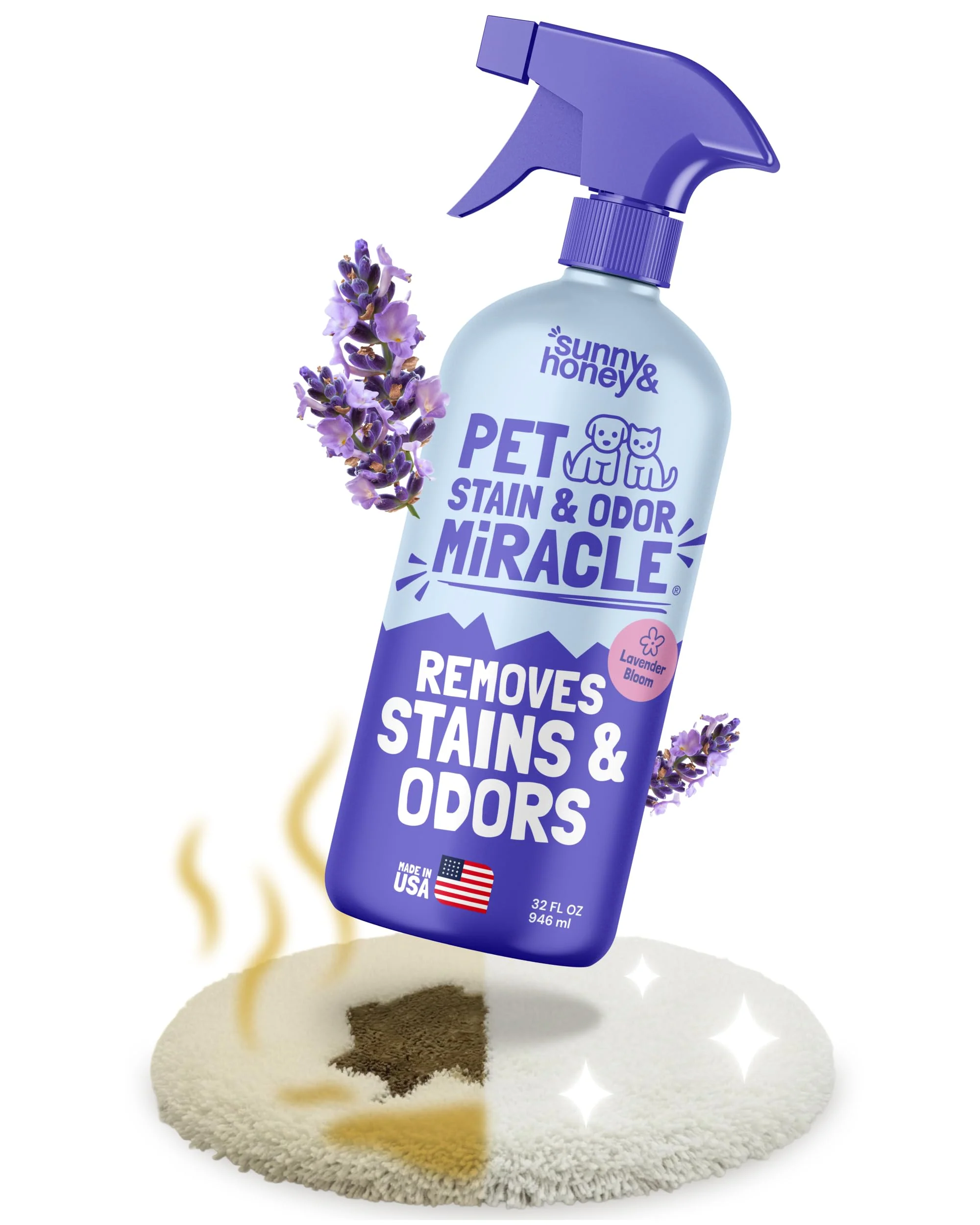 Reliable Sunny Honey Pet Stain Odor – 32 oz Enzyme Carpet Upholstery Cleaner Light Lavender Scent Smooth