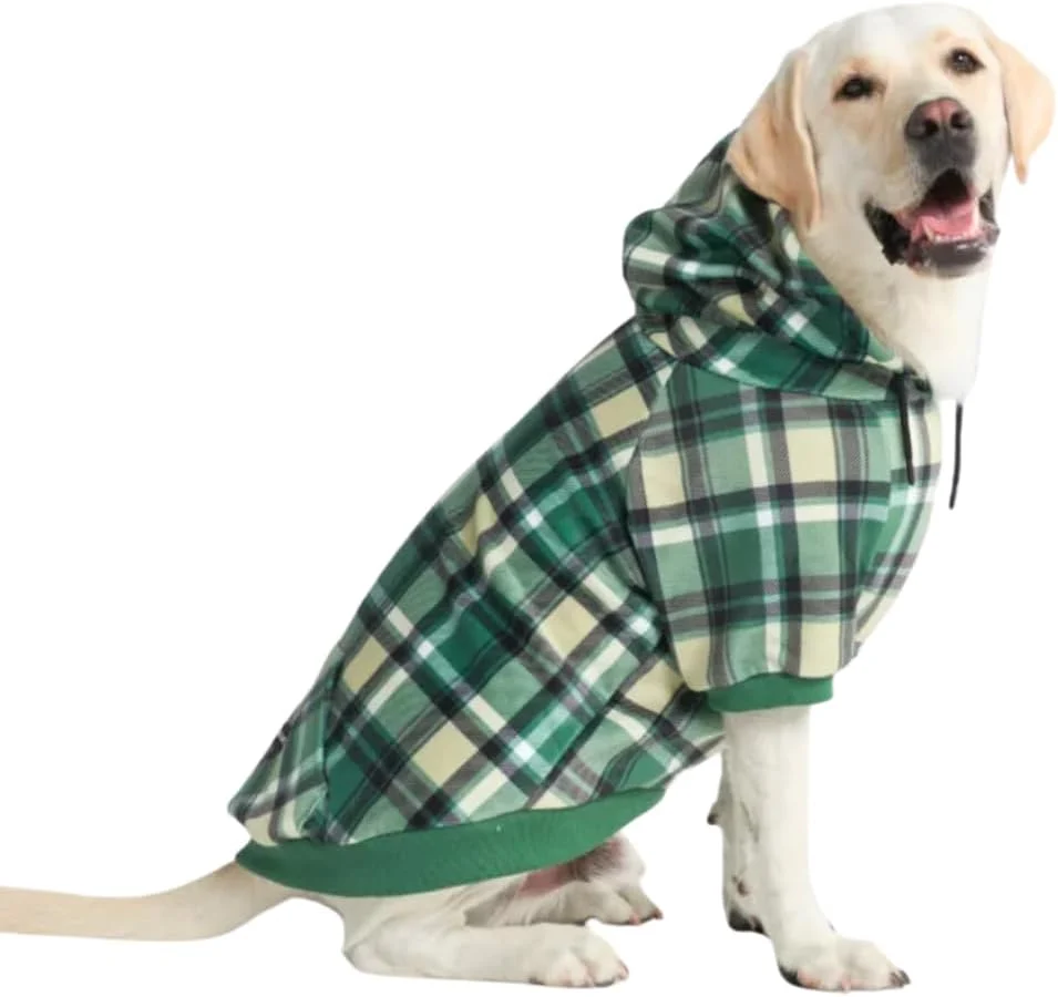High-Grade Spark Paws Dog Hoodie – Premium Dog Sweater for Small Medium and Large Dogs Warm Outfits for French Bulldogs Pitbull Puppy Winter Jacket - Green Plaid - 4XL Soft