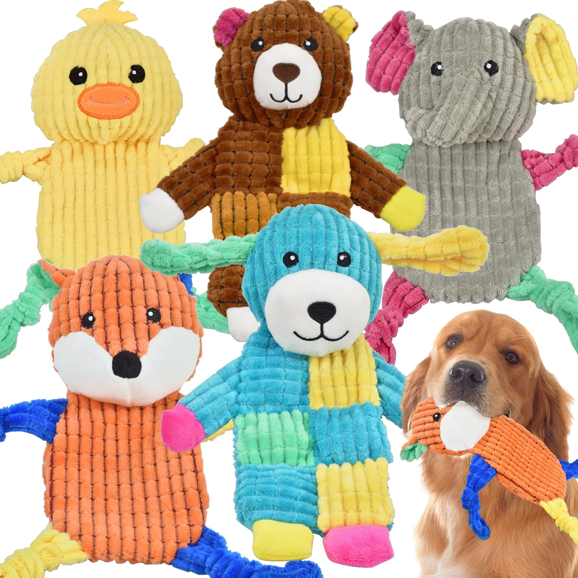Dependable LECHONG 5Pcs Squeaky Dog Toys Pack - Durable Plush Toys for All Dog Sizes Enhanced