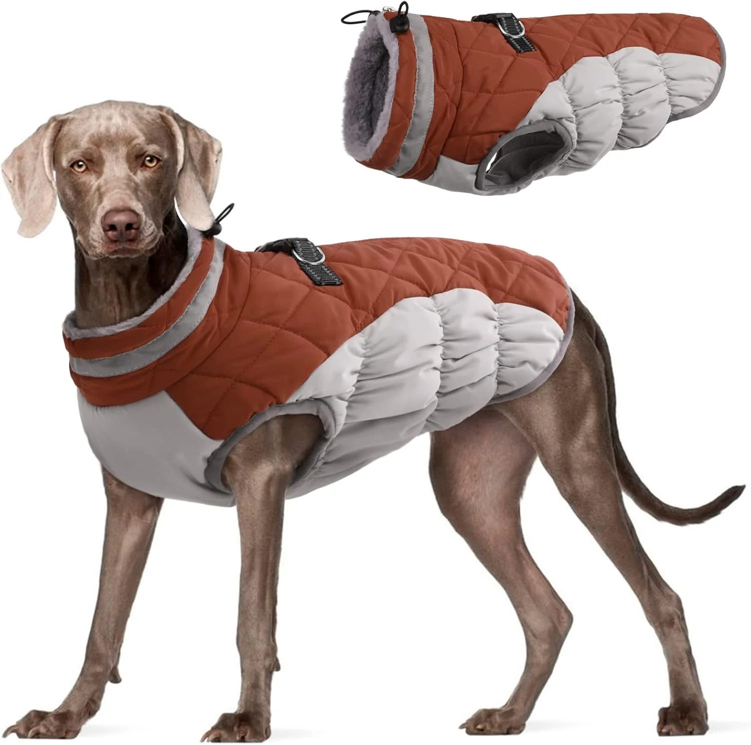 Organic FUAMEY Dog Coat for Large Dogs Waterproof Dog Winter Jacket with Harness Built in Puppy Cold Weather Coats Reflective Pet Vest with Zipper Warm Fleece Dogs Snowsuit Windproof Brown XL Next-Generation