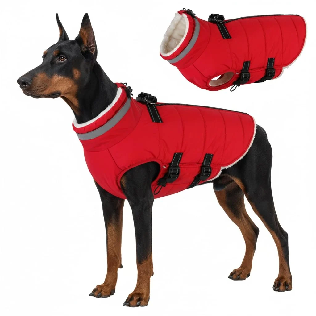 Soft Mklhgty Large Dog Coat with Built-In Harness - Waterproof Fleece-Lined Winter Jacket Red 2XL Exclusive