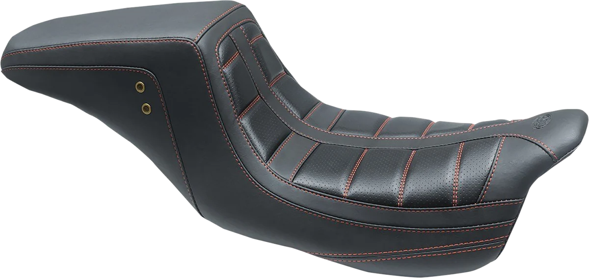 Next-Generation MUSTANG Squareback One-Piece Seat - Tuck and Roll - Black w American Beauty Red Stitching 75239AB Premium Material