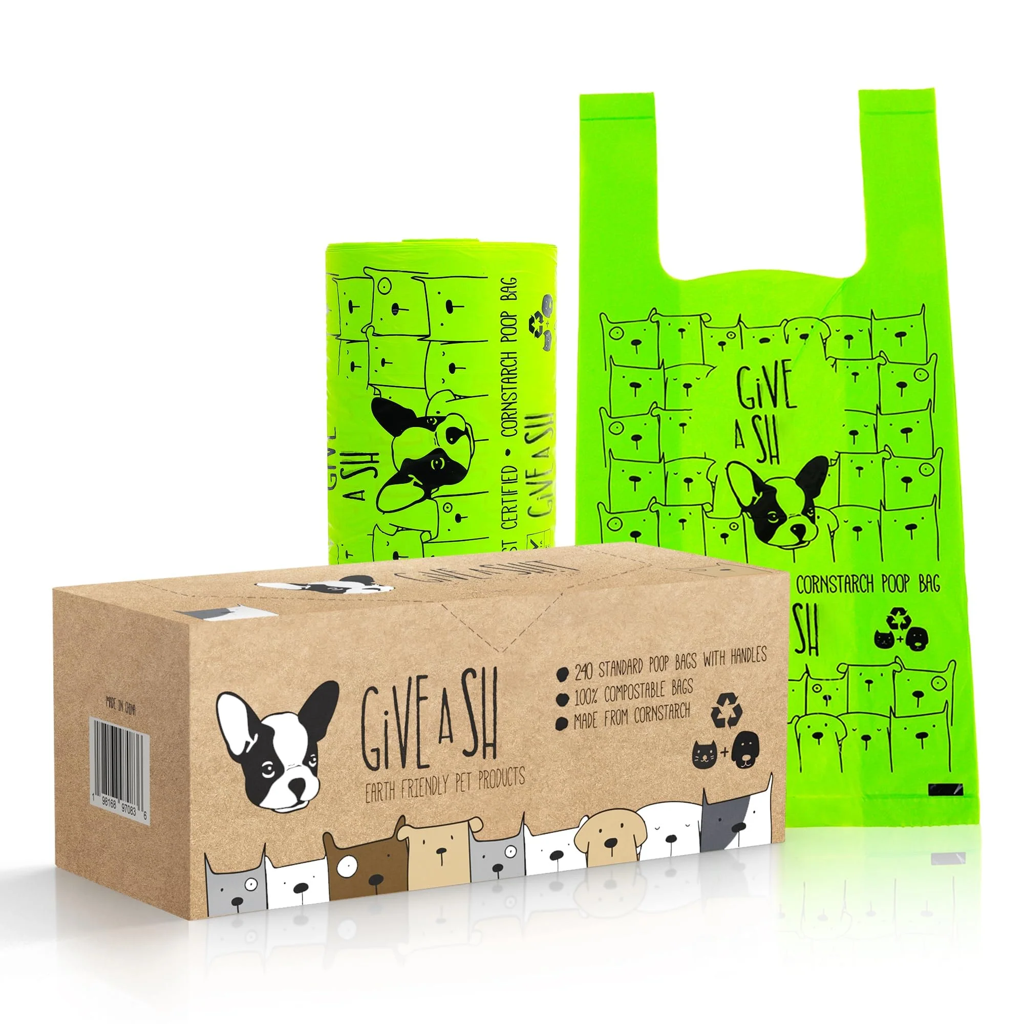 Enhanced G.A.S Home Compostable Dog Poop Bags with Handles – ASTM D6400 EN 13432 Safe
