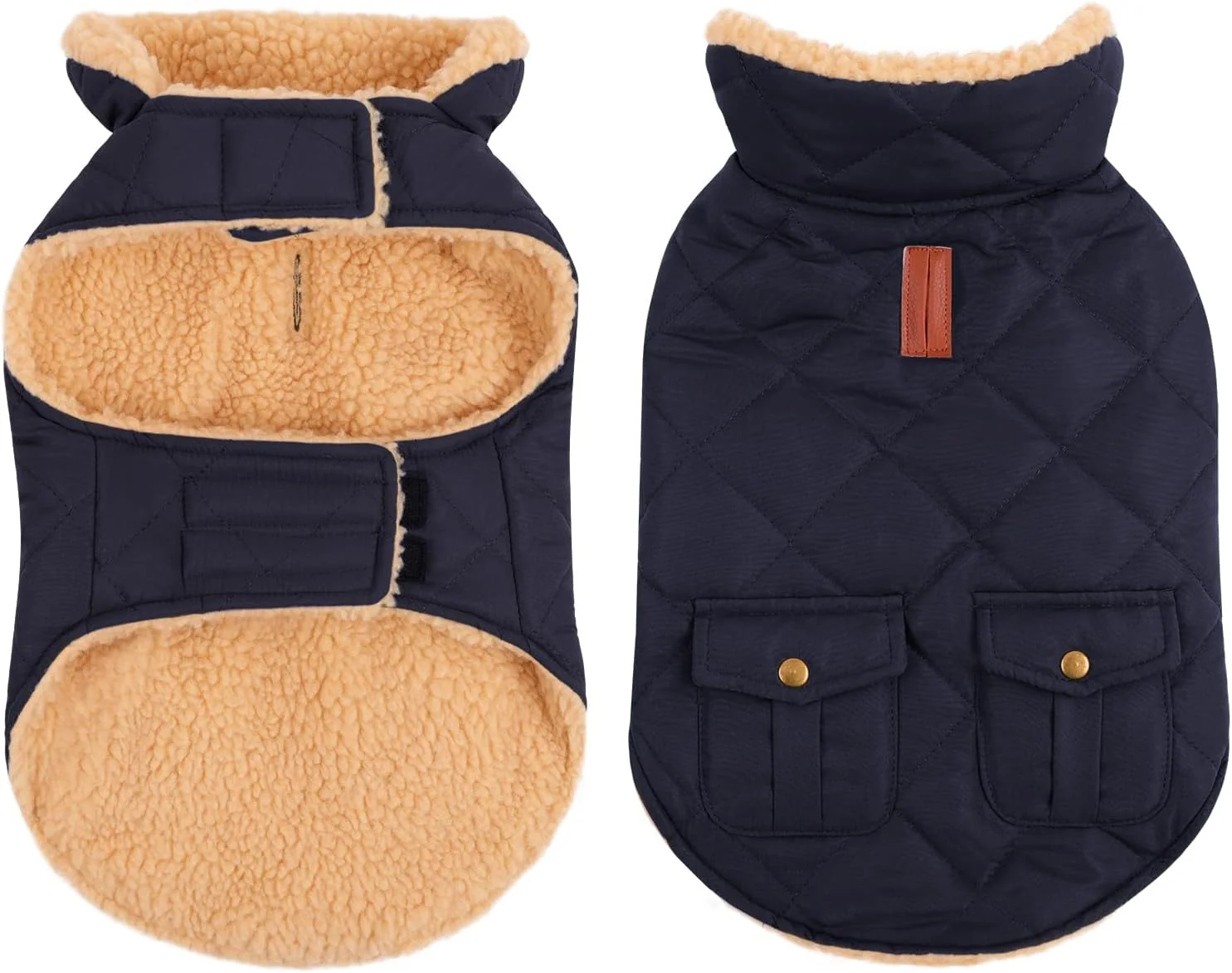 Fine Queenmore Warm Dog Coat Cold Weather Puffer Dog Jacket with Ultra Thick Plush Lining Storage Pockets Dark Navy Medium Exclusive