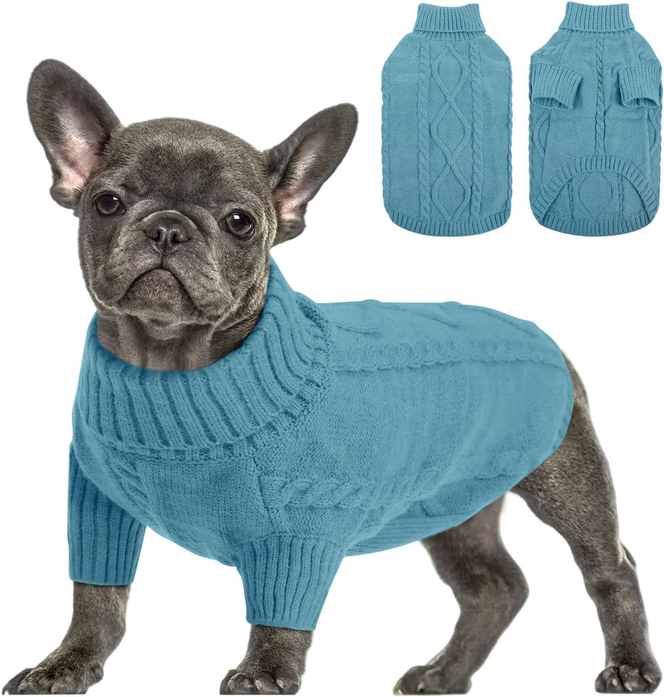 Reusable Queenmore Small Dog Pullover Sweater Cold Weather Cable Knitwear Classic Turtleneck Thick Warm Clothes for Chihuahua Bulldog Dachshund Pug Peacock Blue Large Convenient
