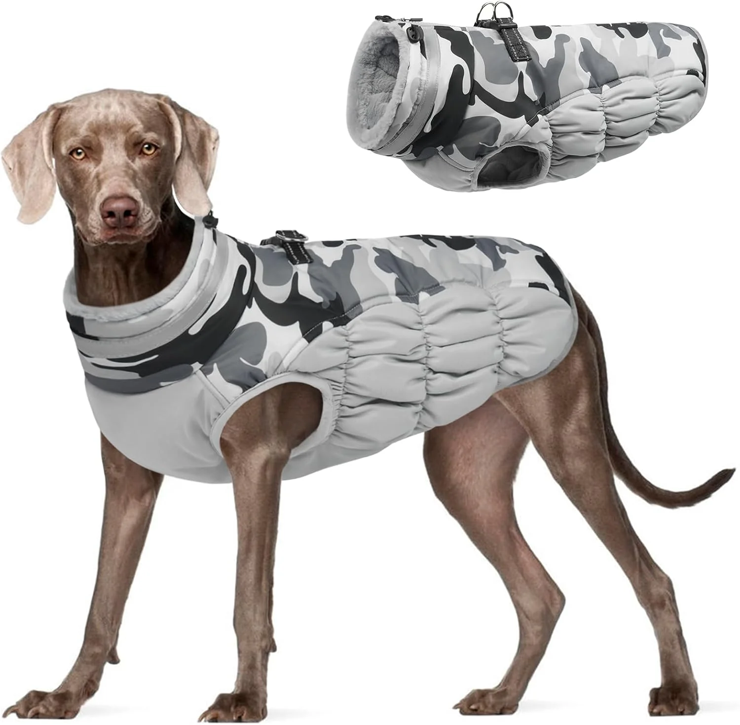 High-Quality FUAMEY Dog Coat for Large Dogs Waterproof Dog Winter Jacket with Harness Built in Puppy Cold Weather Coats Reflective Pet Vest with Zipper Warm Fleece Dogs Snowsuit Windproof Grey Camo XXXL Responsible