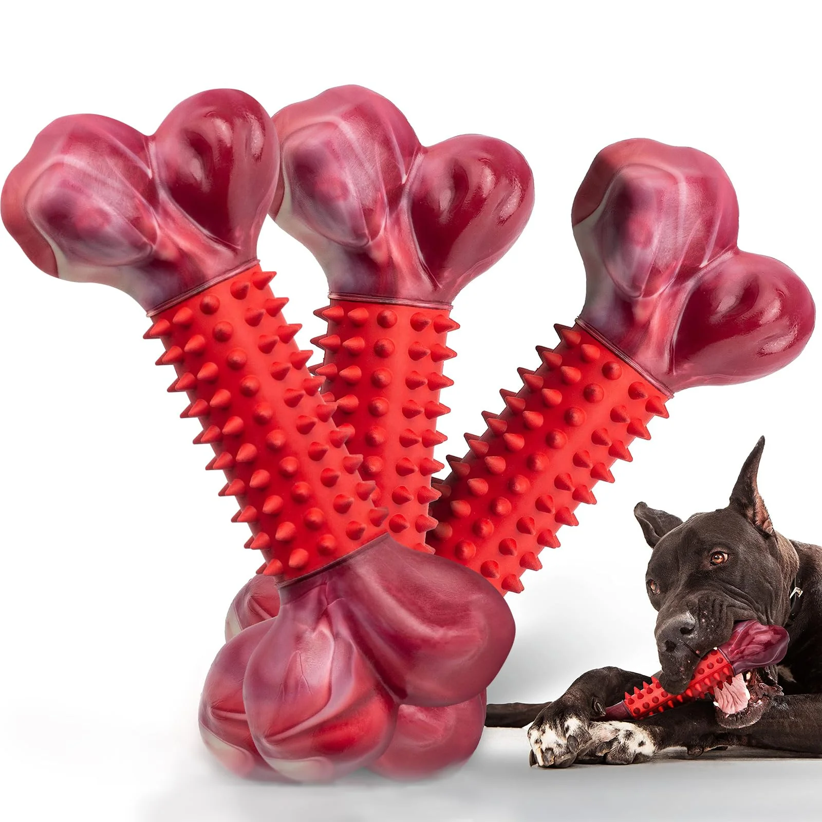 Fine Apasiri 3-Pack Tough Dog Chew Toys for Aggressive Chewers — Beef-Flavored 8-inch Nylon Rubber Bones for Large Breeds Consistent