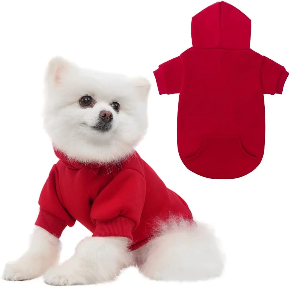 Exceptional KOOLTAIL Basic Dog Hoodie - Soft and Warm Dog Hoodie Sweater with Leash Hole and Pocket Dog Winter Coat Cold Weather Clothes Sweatshirt for Small Medium Large Dogs Puppy Cat Boys Girls Red S Outstanding
