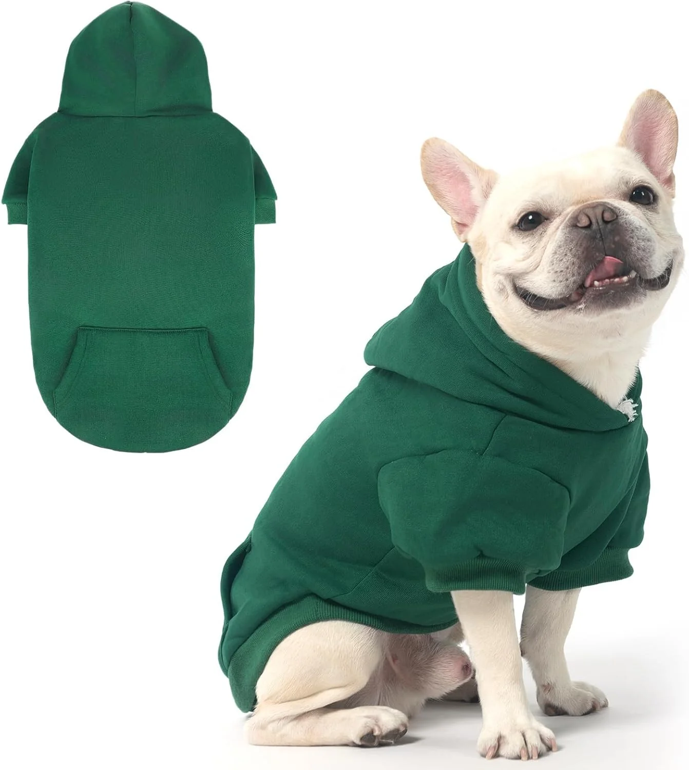 Next-Generation KOOLTAIL Basic Dog Hoodie - Soft Warm Dog Hoodie Sweater with Leash Hole and Pocket Dog Winter Coat Cold Weather Clothes Sweatshirt for Small Medium Large Dogs Puppy Cat Boys Girls Deep Green M