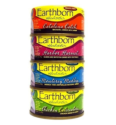 Professional Earthborn Holistic Wet Cat Food Variety Pack – 12 Cans 4 Flavors 3 oz each Versatile
