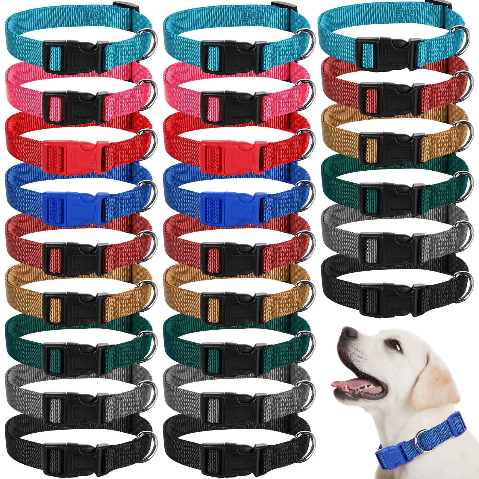 Excellent Amylove 27-Pcs Bulk Dog Collar Set Adjustable Nylon Collars with Quick Release Buckles for Pets Outstanding