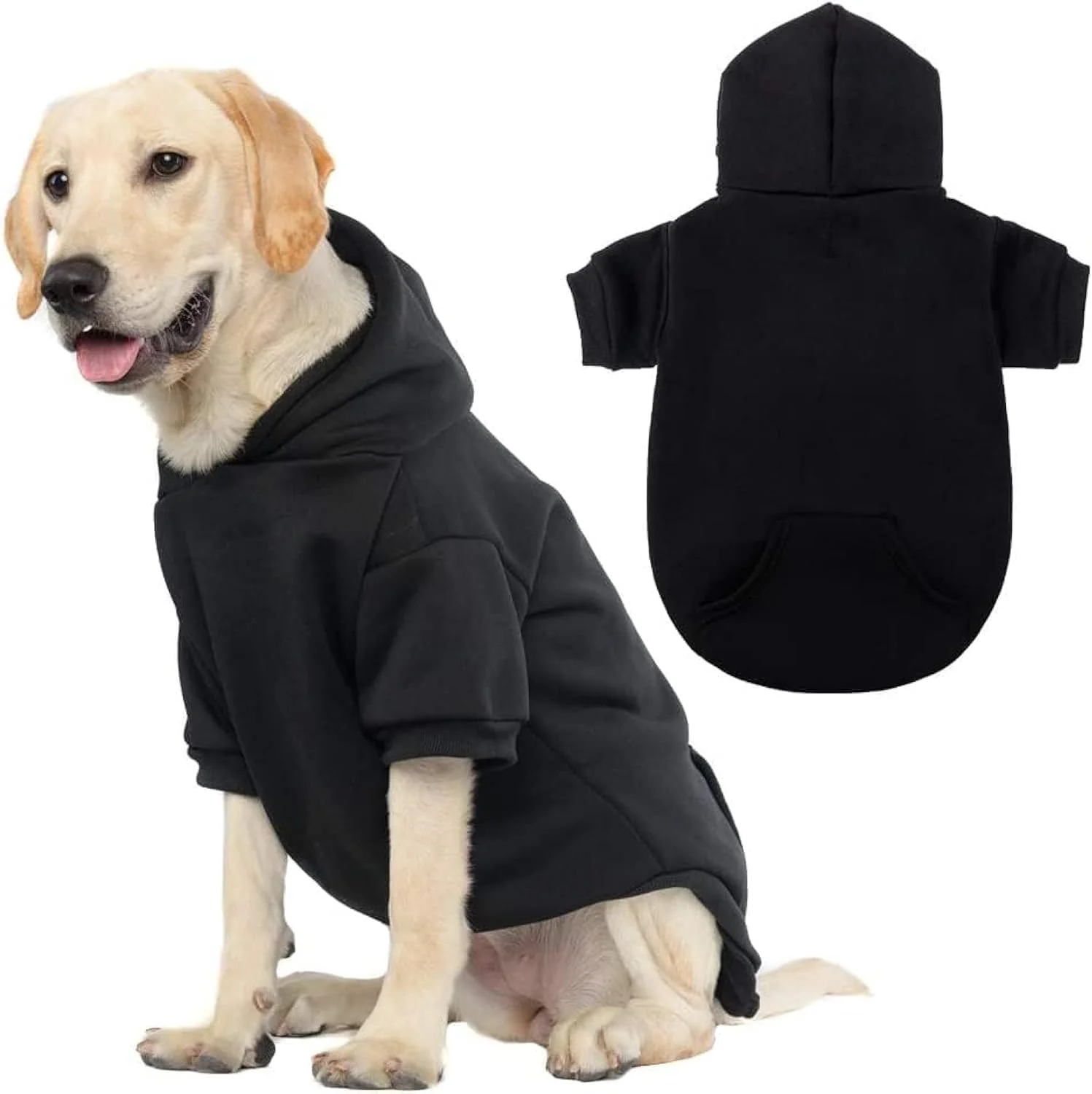 Fashionable KOOLTAIL Basic Dog Hoodie - Soft and Warm Dog Hoodie Sweater with Leash Hole and Pocket Dog Winter Coat Cold Weather Clothes Sweatshirt for Small Medium Large Dogs Puppy Cat Boys Girls Black XL Easy-to-Use