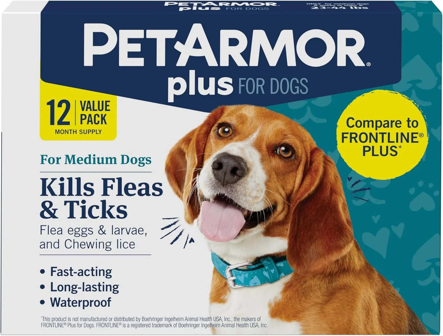Prestigious PetArmor Plus Flea and Tick Prevention for Dogs Medium Dog Flea and Tick Treatment 12 Doses Waterproof Topical Fast Acting 23-44 lbs Secure