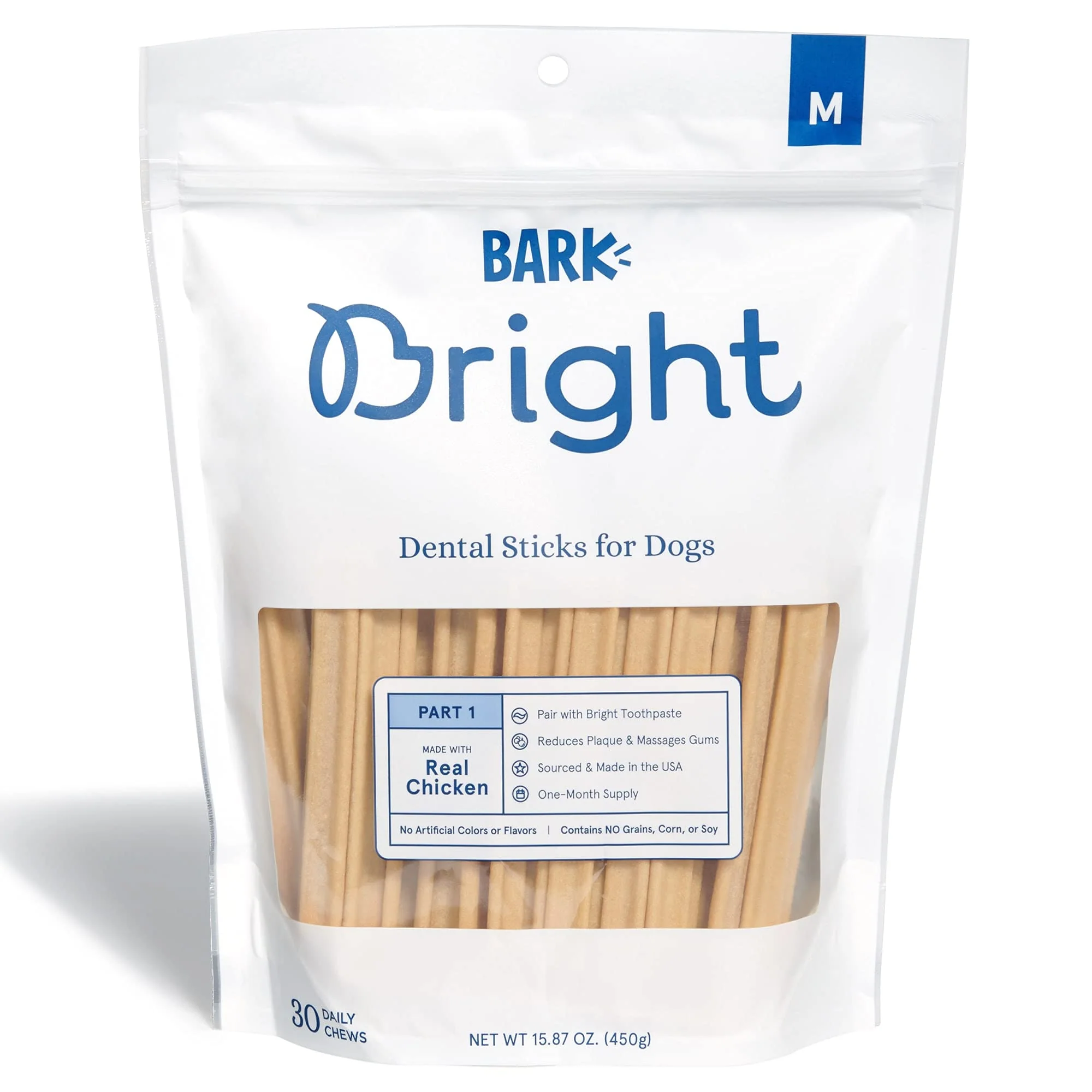 Outstanding BARK Bright Dental Sticks for Medium Dogs – Chicken USA-Made 30 Chews 15.87 oz Selected