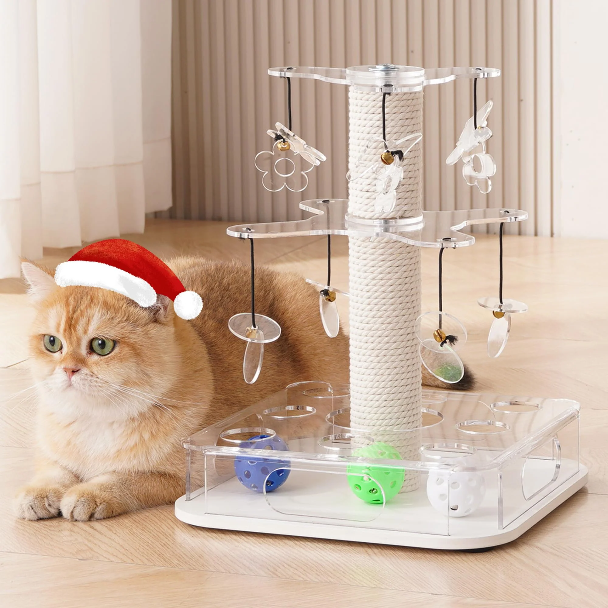 High-Grade Kicari Modern 3-in-1 Interactive Cat Toy — Indoor Puzzle Scratching Post and Spinning Discs Acrylic White Consistent