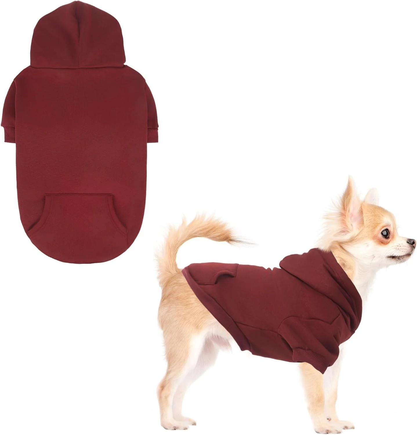 Genuine KOOLTAIL Basic Dog Hoodie - Soft and Warm Dog Hoodie Sweater with Leash Hole and Pocket Pet Winter Coat Cold Weather Clothes Sweatshirt for Small Medium Large Dogs Puppy Cat Boys Girls Deep Red S Reusable