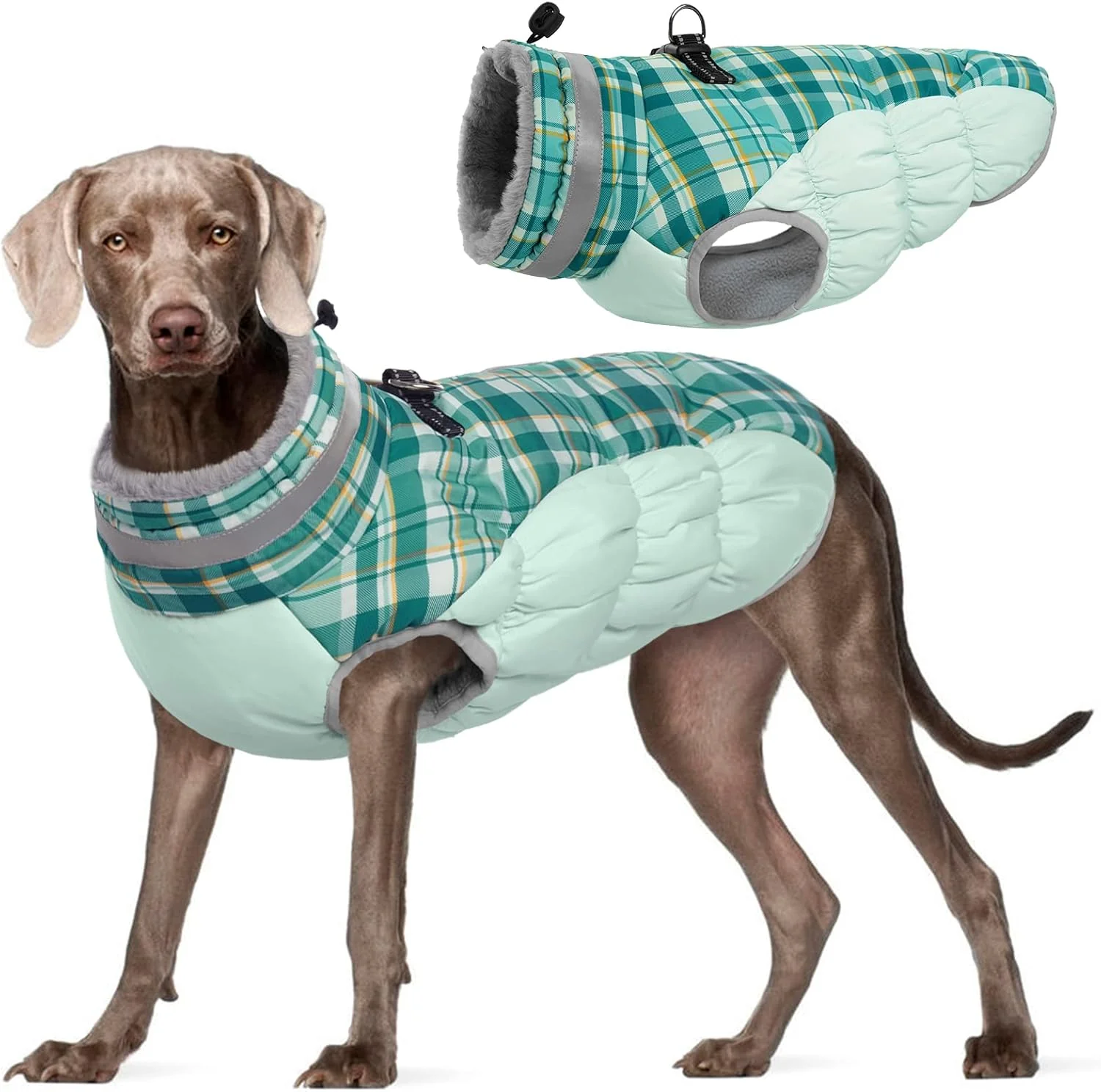 Optimized FUAMEY Dog Coat for Large Dogs Waterproof Dog Winter Jacket with Harness Built in Puppy Cold Weather Coats Reflective Pet Vest with Zipper Warm Fleece Dogs Snowsuit Windproof Green Plaid XXXL Excellent