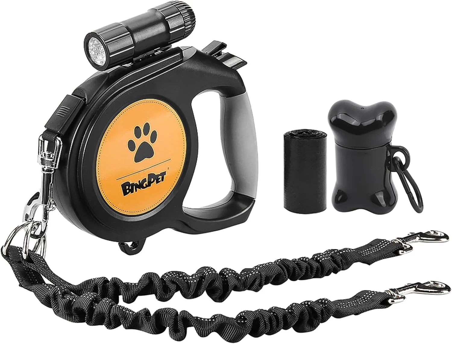 Recyclable BINGPET Dual Retractable Dog Leash – 26ft 2 Dogs LED Light 110 lbs Exclusive