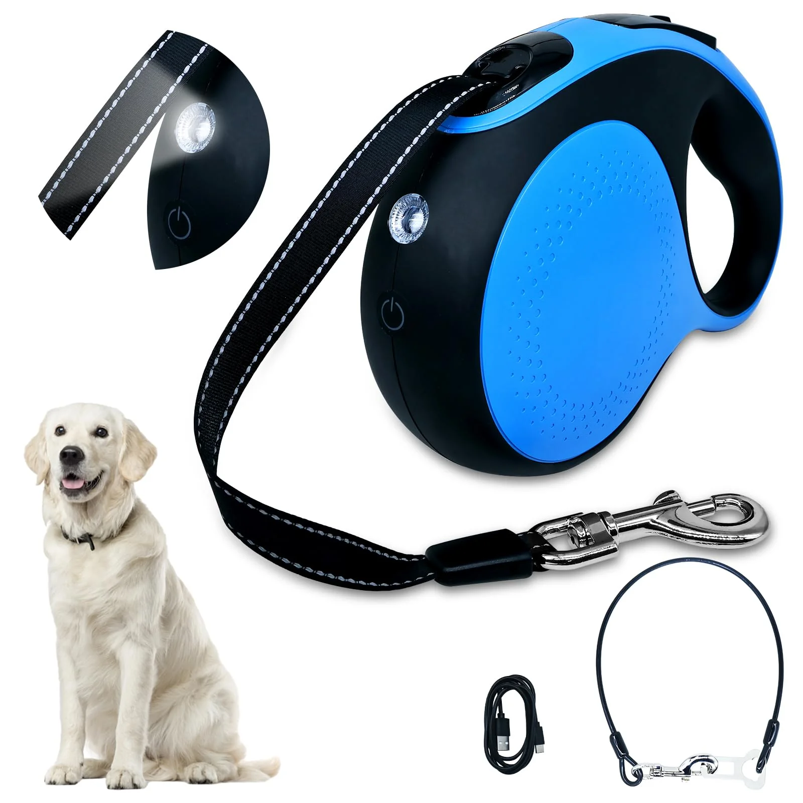 Innovative XMZALST Retractable Dog Leash 16ft with LED Light Chew-Proof Cord – 110 lb Blue Practical